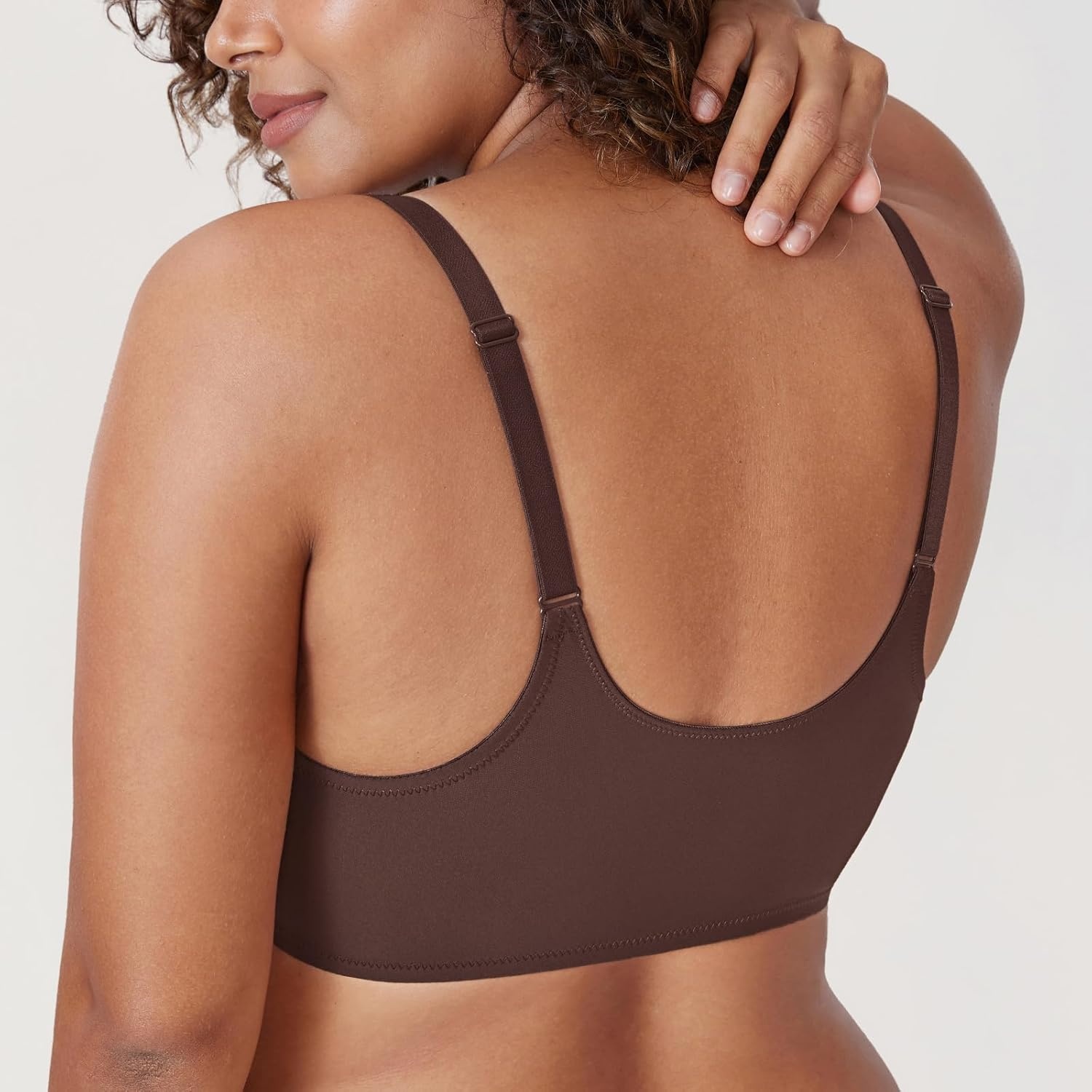 image:imageDELIMIRA Womens Front Closure Bras Seamless Plus Size Plunge Underwire Unlined Comfortable BraHazelnut