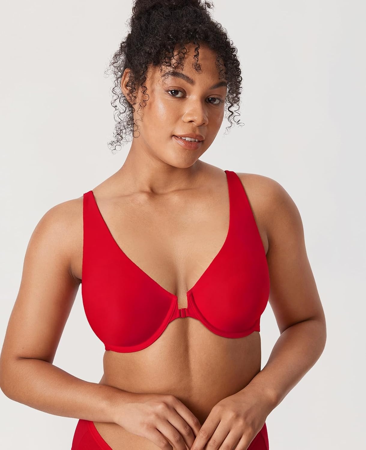 image:imageDELIMIRA Womens Front Closure Bras Seamless Plus Size Plunge Underwire Unlined Comfortable BraLipstick Red