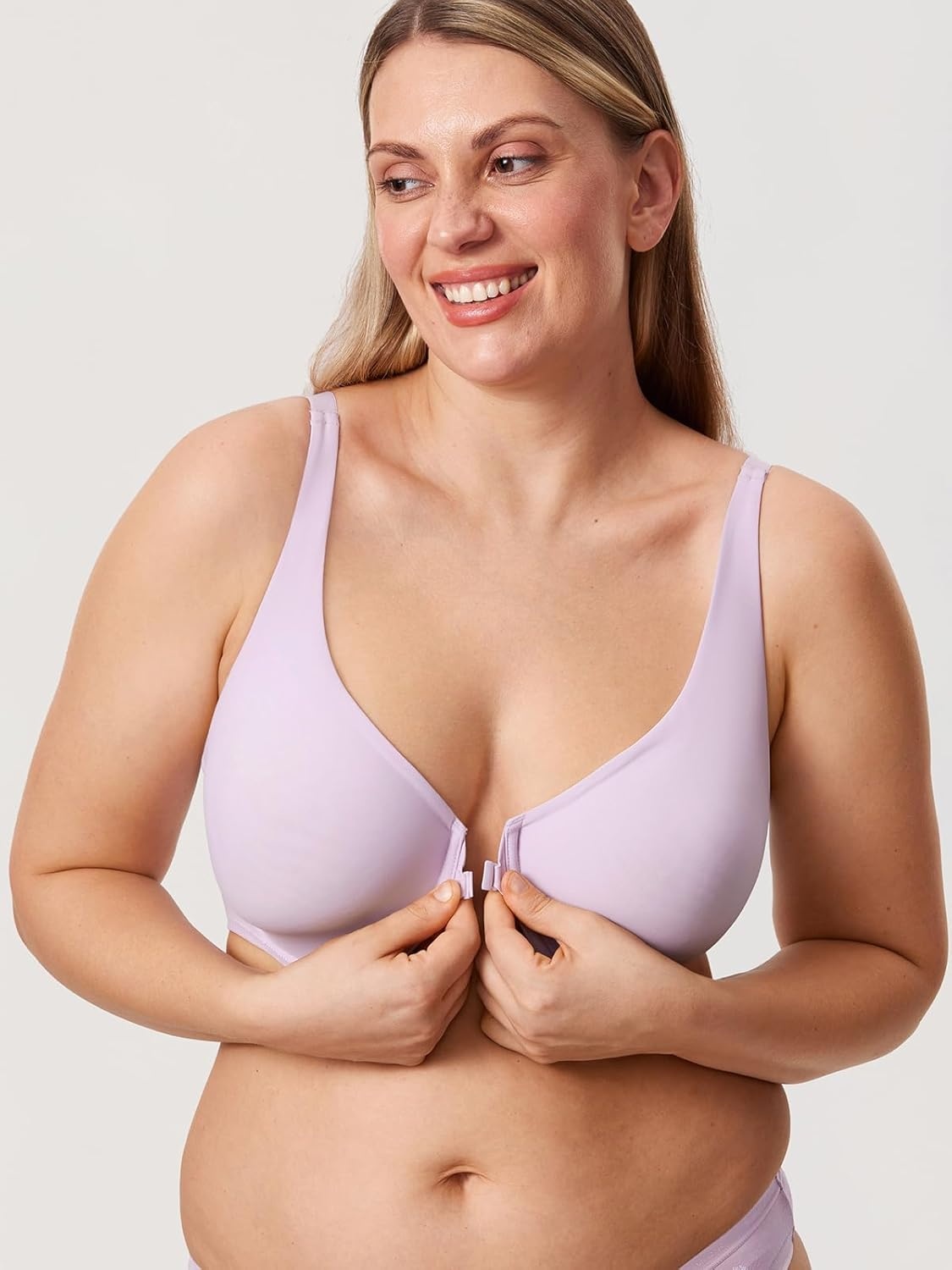 image:imageDELIMIRA Womens Front Closure Bras Seamless Plus Size Plunge Underwire Unlined Comfortable BraOrchid Hush