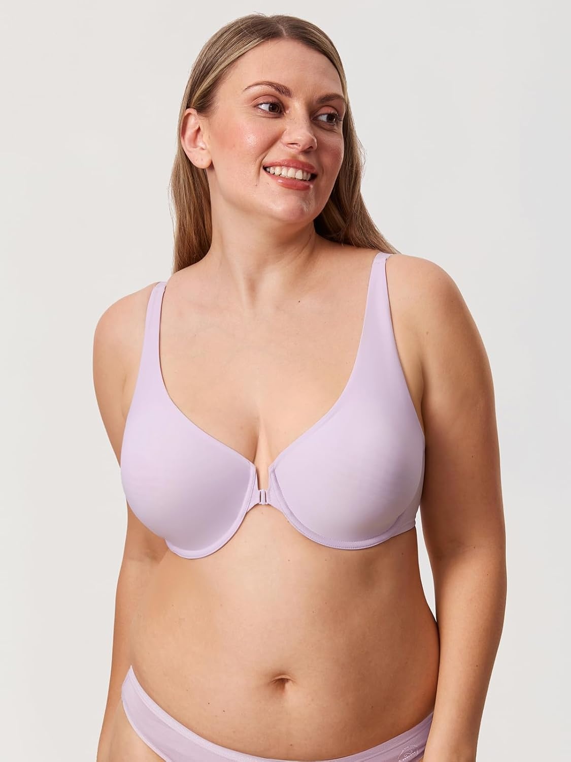 image:imageDELIMIRA Womens Front Closure Bras Seamless Plus Size Plunge Underwire Unlined Comfortable BraOrchid Hush