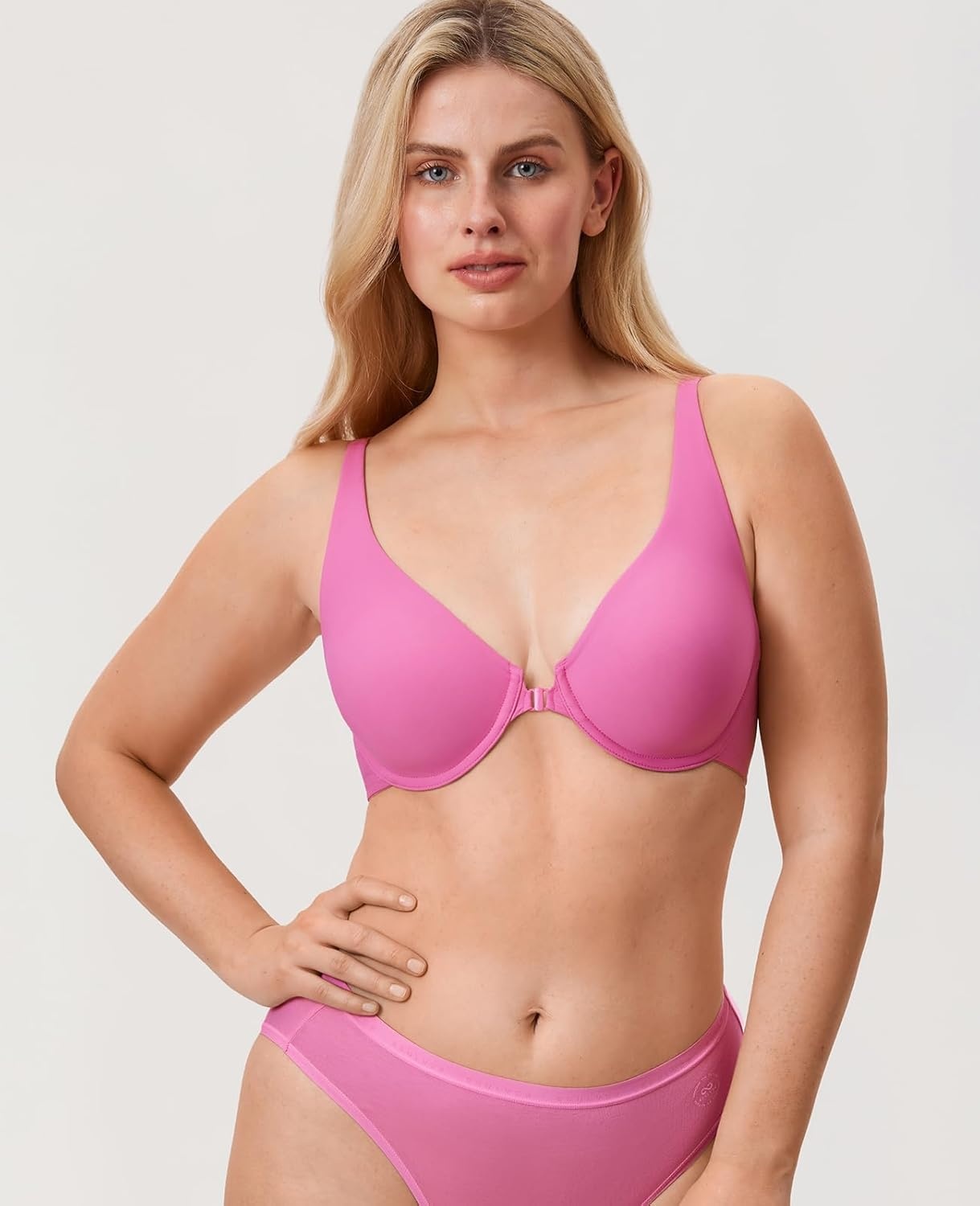 image:imageDELIMIRA Womens Front Closure Bras Seamless Plus Size Plunge Underwire Unlined Comfortable BraPowder Release