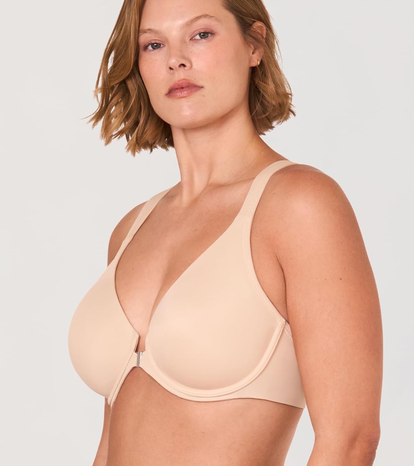 image:imageDELIMIRA Womens Front Closure Full Coverage Bras Plus Size Underwire Racerback Supportive Plunge Unlined BraBeige