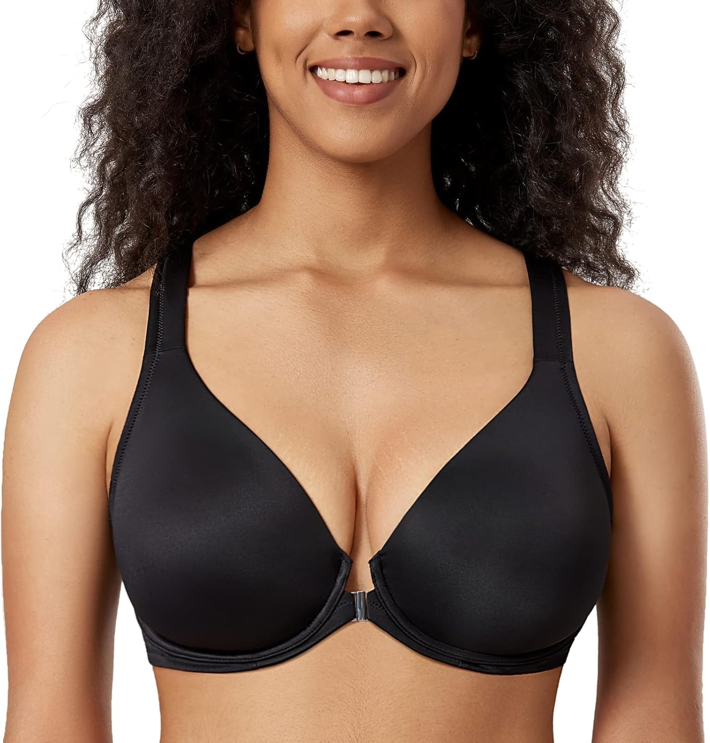 image:imageDELIMIRA Womens Front Closure Full Coverage Bras Plus Size Underwire Racerback Supportive Plunge Unlined BraBlack