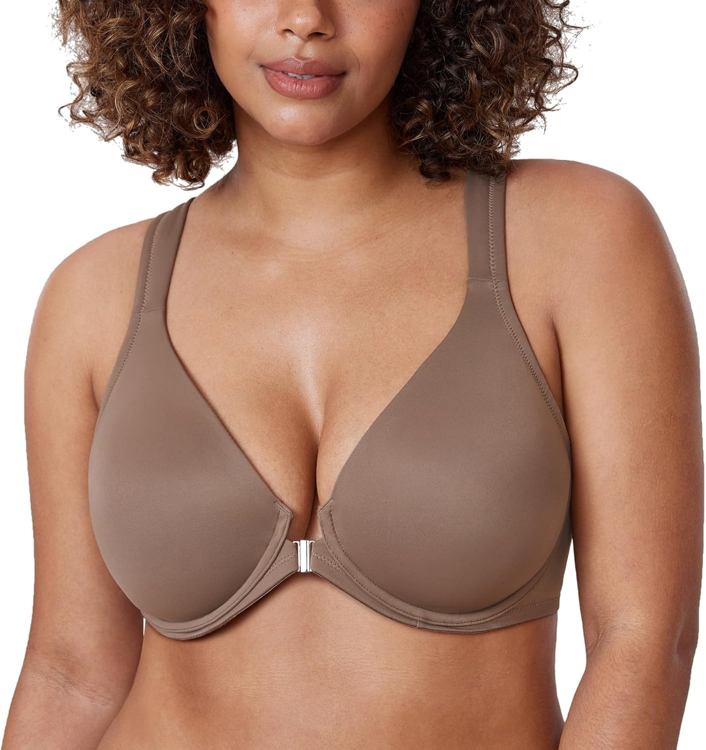 image:imageDELIMIRA Womens Front Closure Full Coverage Bras Plus Size Underwire Racerback Supportive Plunge Unlined BraBrown Purple