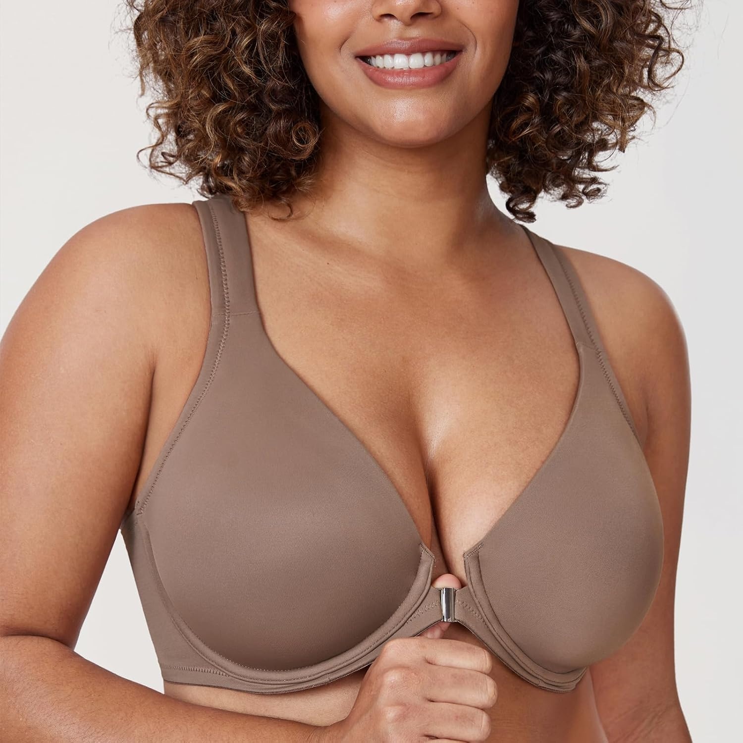 image:imageDELIMIRA Womens Front Closure Full Coverage Bras Plus Size Underwire Racerback Supportive Plunge Unlined BraBrown Purple