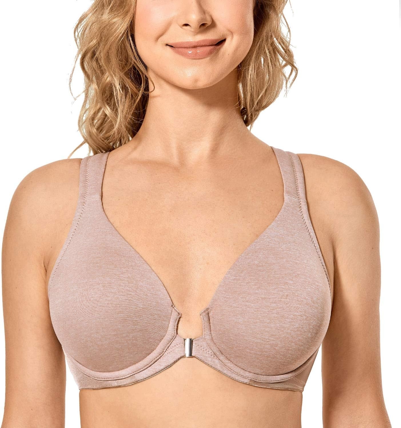 image:imageDELIMIRA Womens Front Closure Full Coverage Bras Plus Size Underwire Racerback Supportive Plunge Unlined BraCameo Heather
