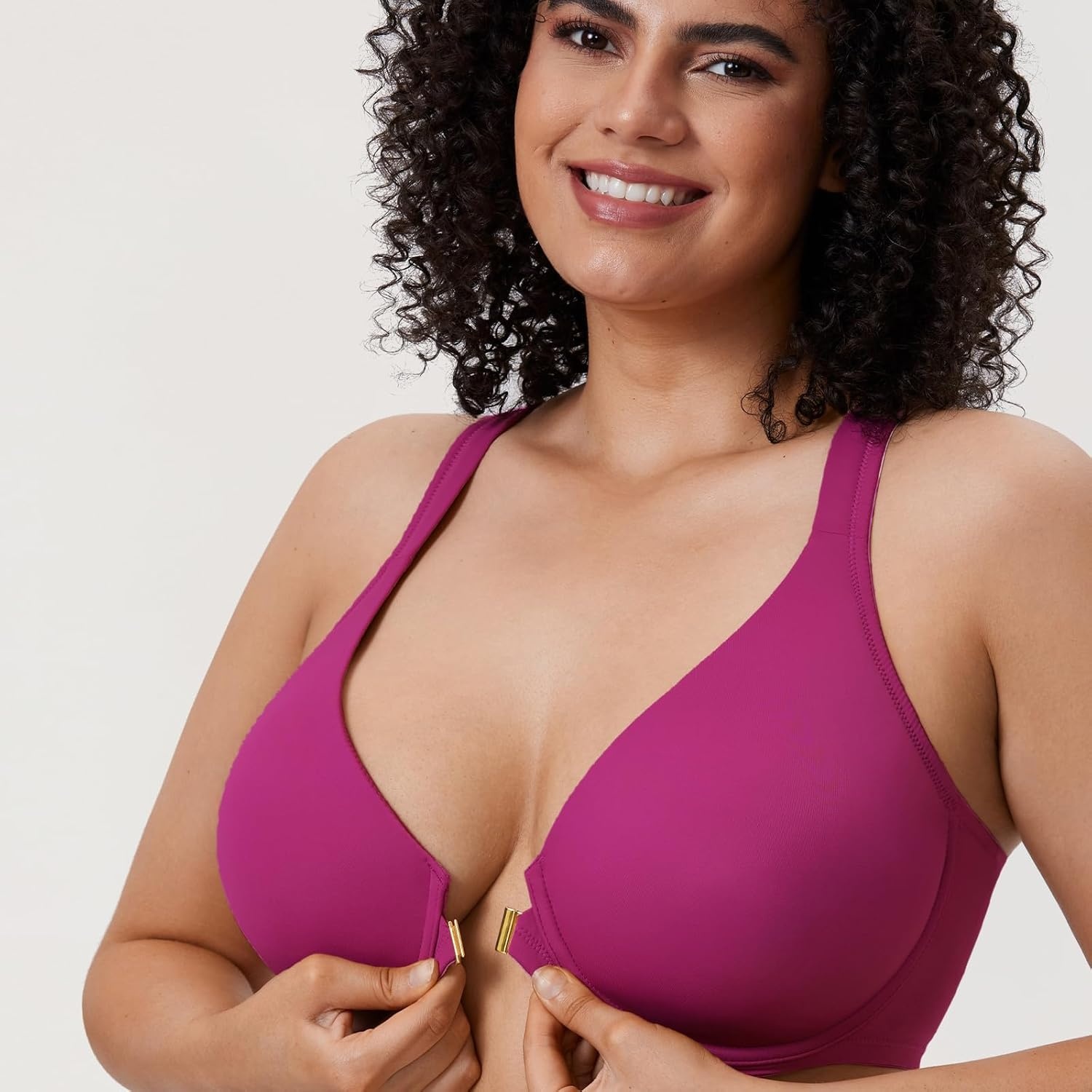 image:imageDELIMIRA Womens Front Closure Full Coverage Bras Plus Size Underwire Racerback Supportive Plunge Unlined BraMagenta Purple