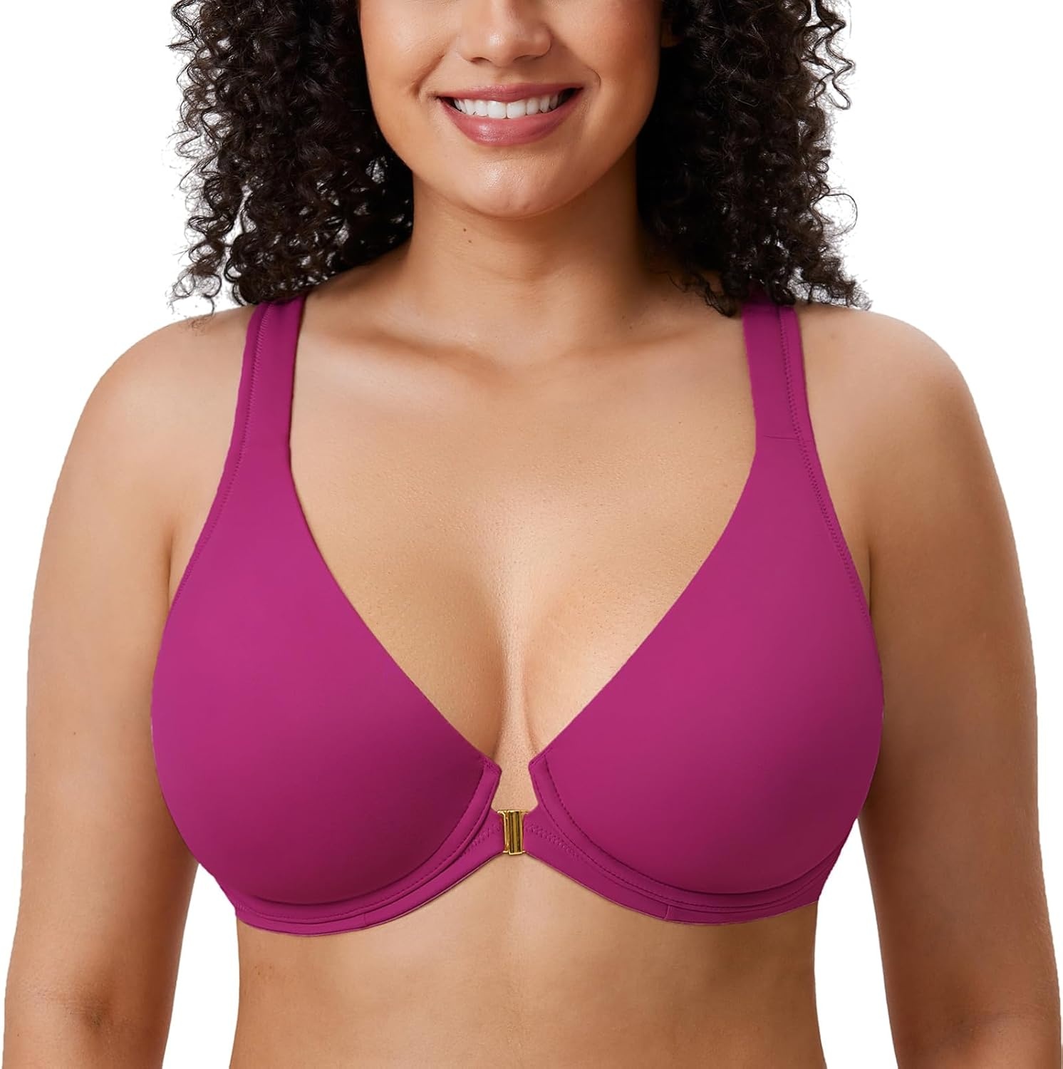 image:imageDELIMIRA Womens Front Closure Full Coverage Bras Plus Size Underwire Racerback Supportive Plunge Unlined BraMagenta Purple