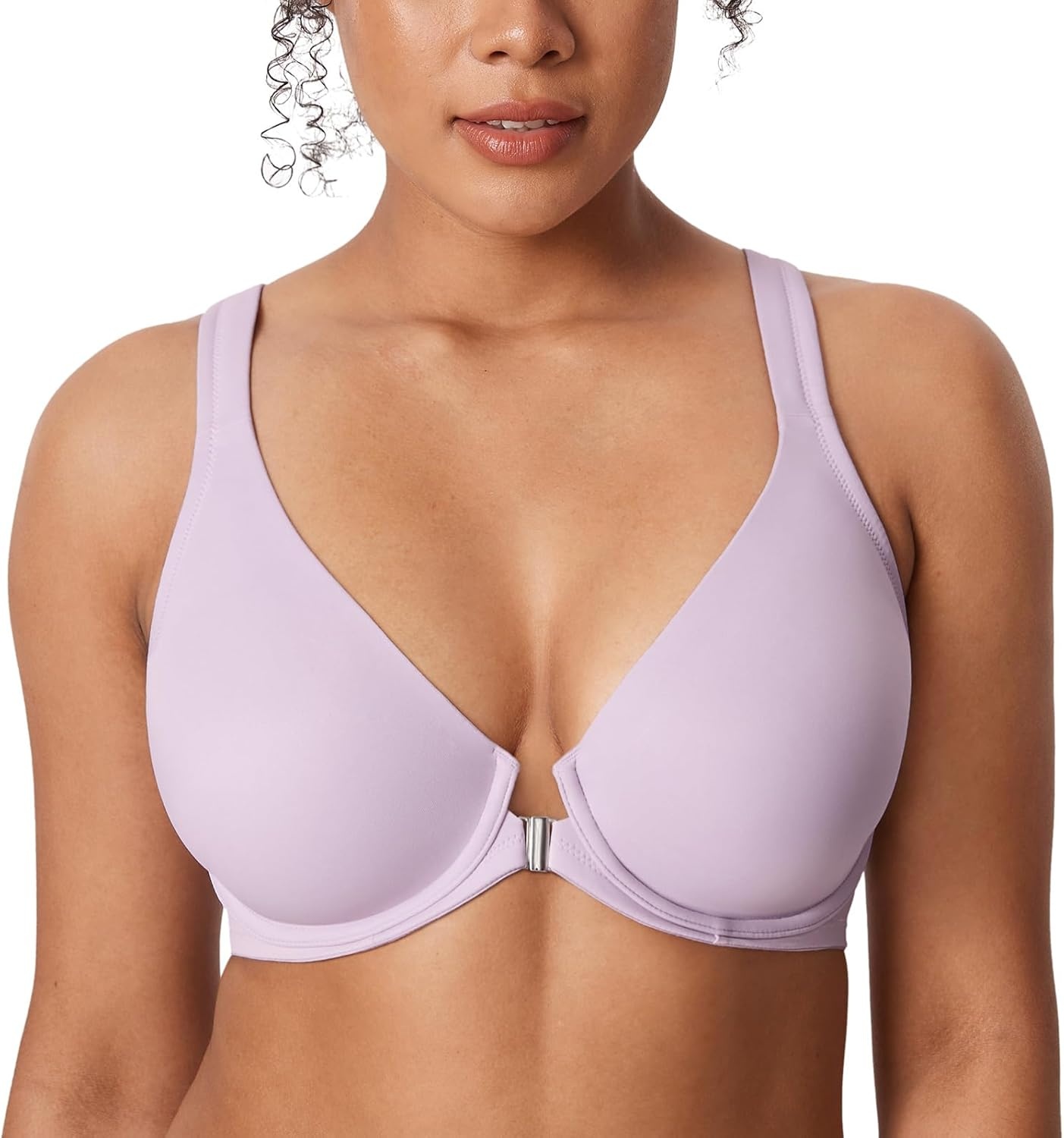 image:imageDELIMIRA Womens Front Closure Full Coverage Bras Plus Size Underwire Racerback Supportive Plunge Unlined BraOrchid Hush