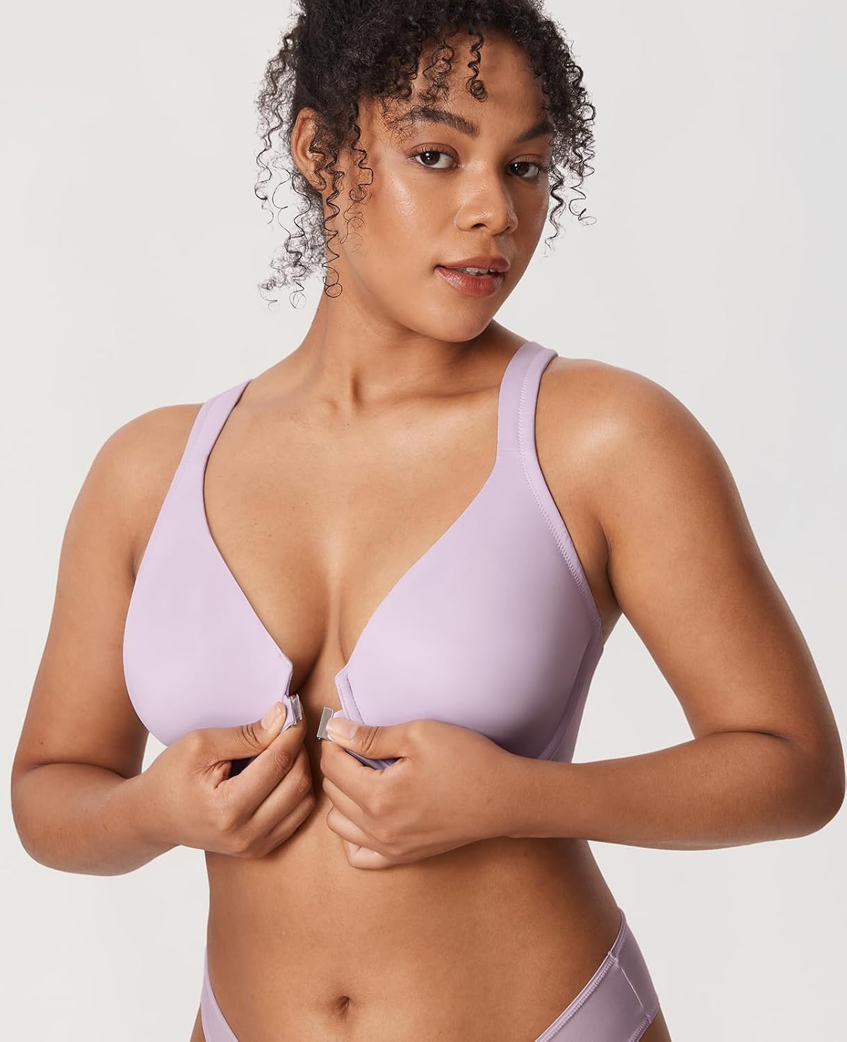 image:imageDELIMIRA Womens Front Closure Full Coverage Bras Plus Size Underwire Racerback Supportive Plunge Unlined BraOrchid Hush