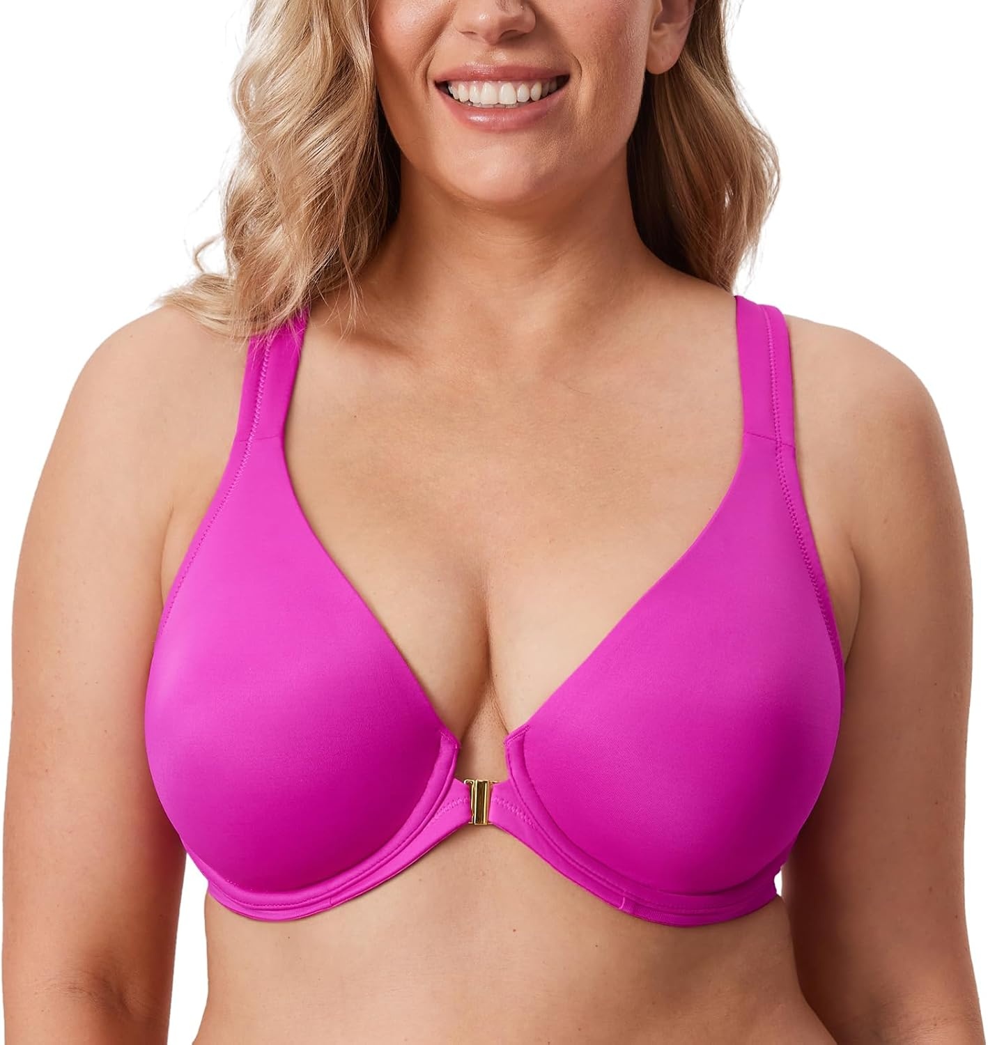 image:imageDELIMIRA Womens Front Closure Full Coverage Bras Plus Size Underwire Racerback Supportive Plunge Unlined BraRose Purple