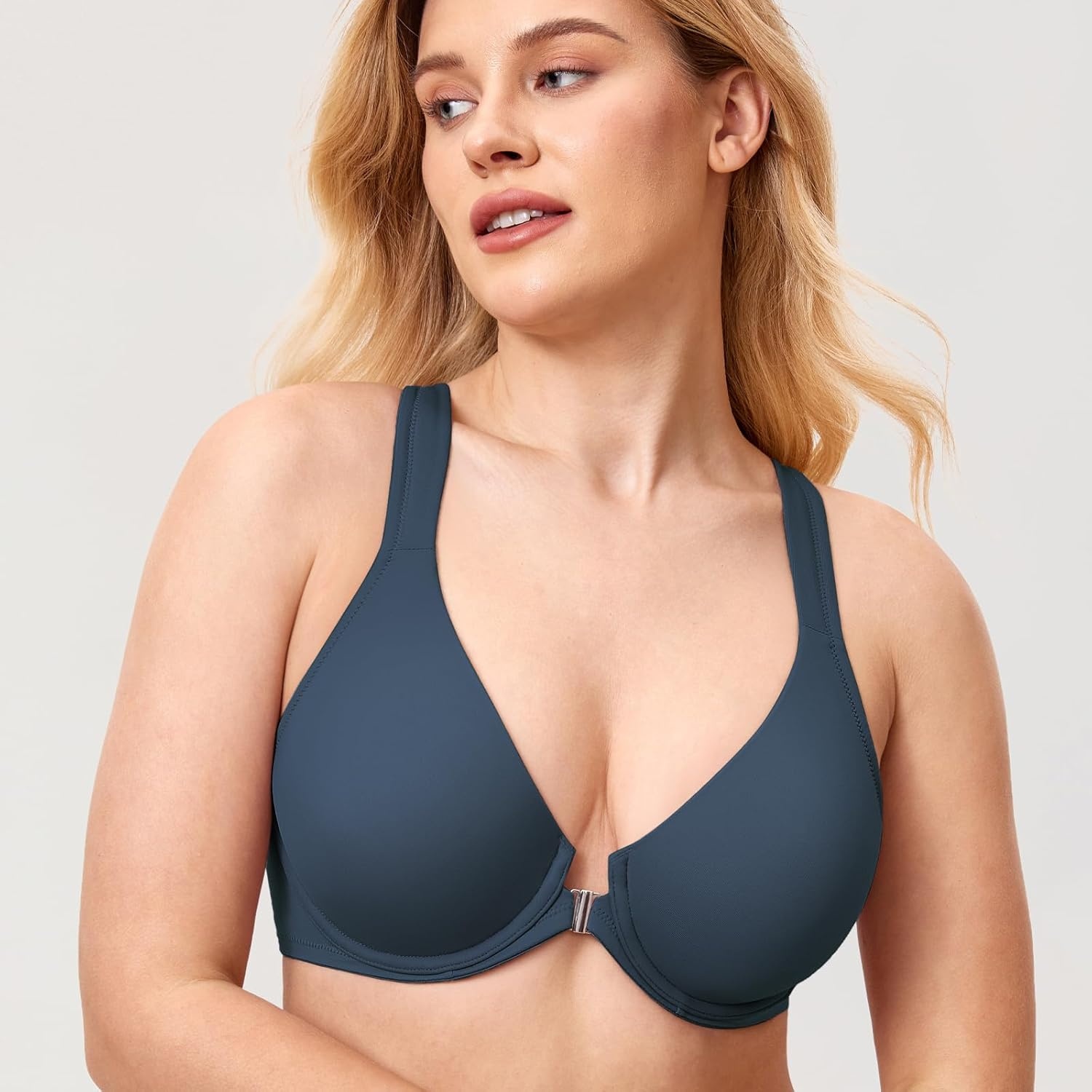 image:imageDELIMIRA Womens Front Closure Full Coverage Bras Plus Size Underwire Racerback Supportive Plunge Unlined BraSargasso