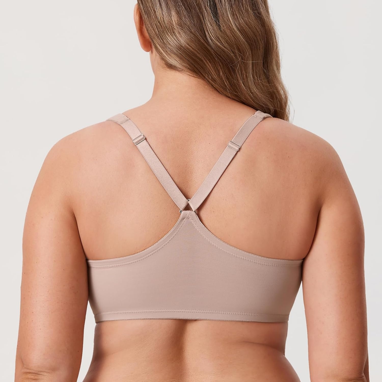image:imageDELIMIRA Womens Front Closure Full Coverage Bras Plus Size Underwire Racerback Supportive Plunge Unlined BraSea Fog