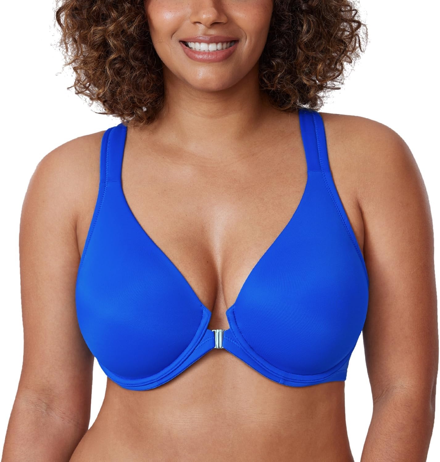 image:imageDELIMIRA Womens Front Closure Full Coverage Bras Plus Size Underwire Racerback Supportive Plunge Unlined BraSparkle Blue