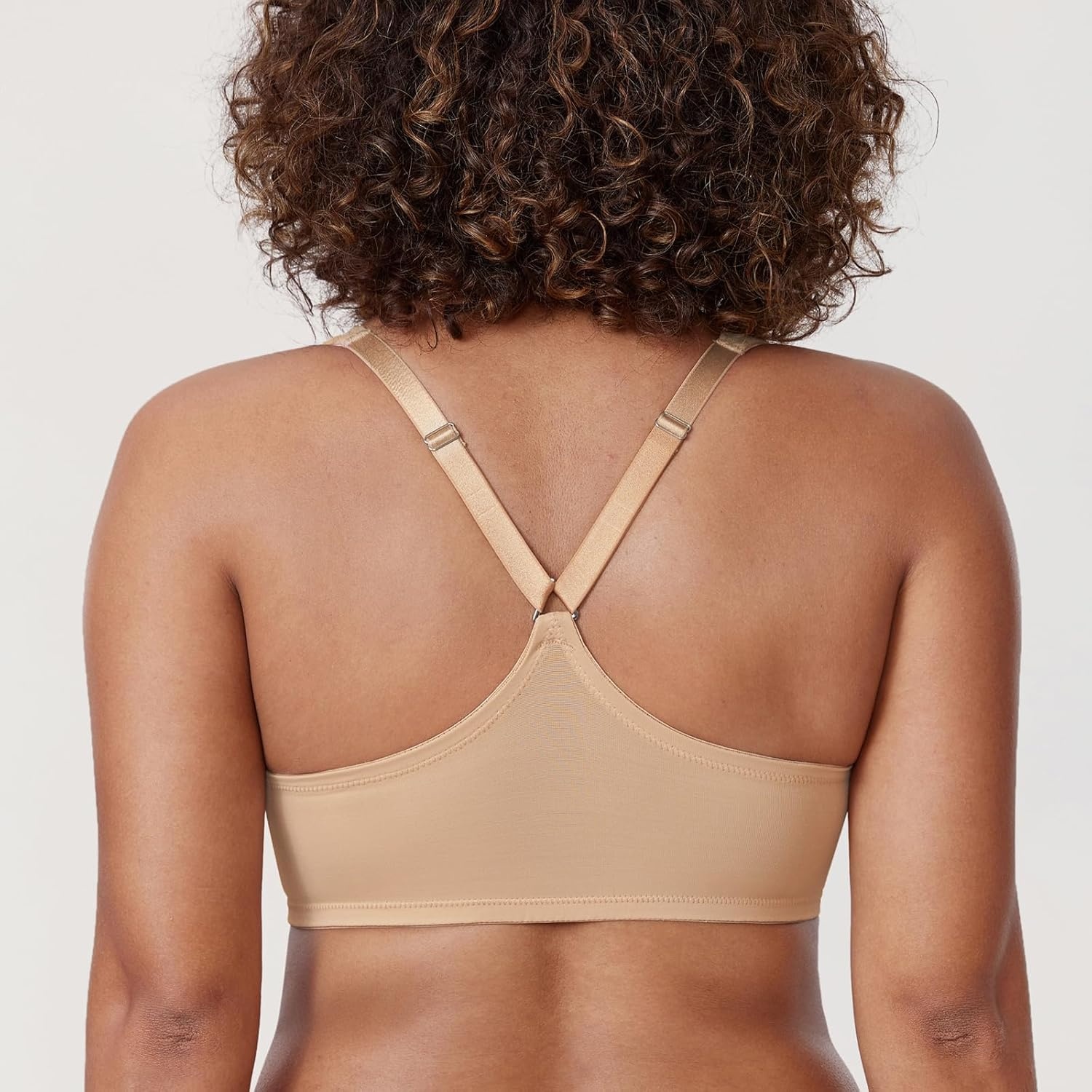 image:imageDELIMIRA Womens Front Closure Full Coverage Bras Plus Size Underwire Racerback Supportive Plunge Unlined BraWarm Beige