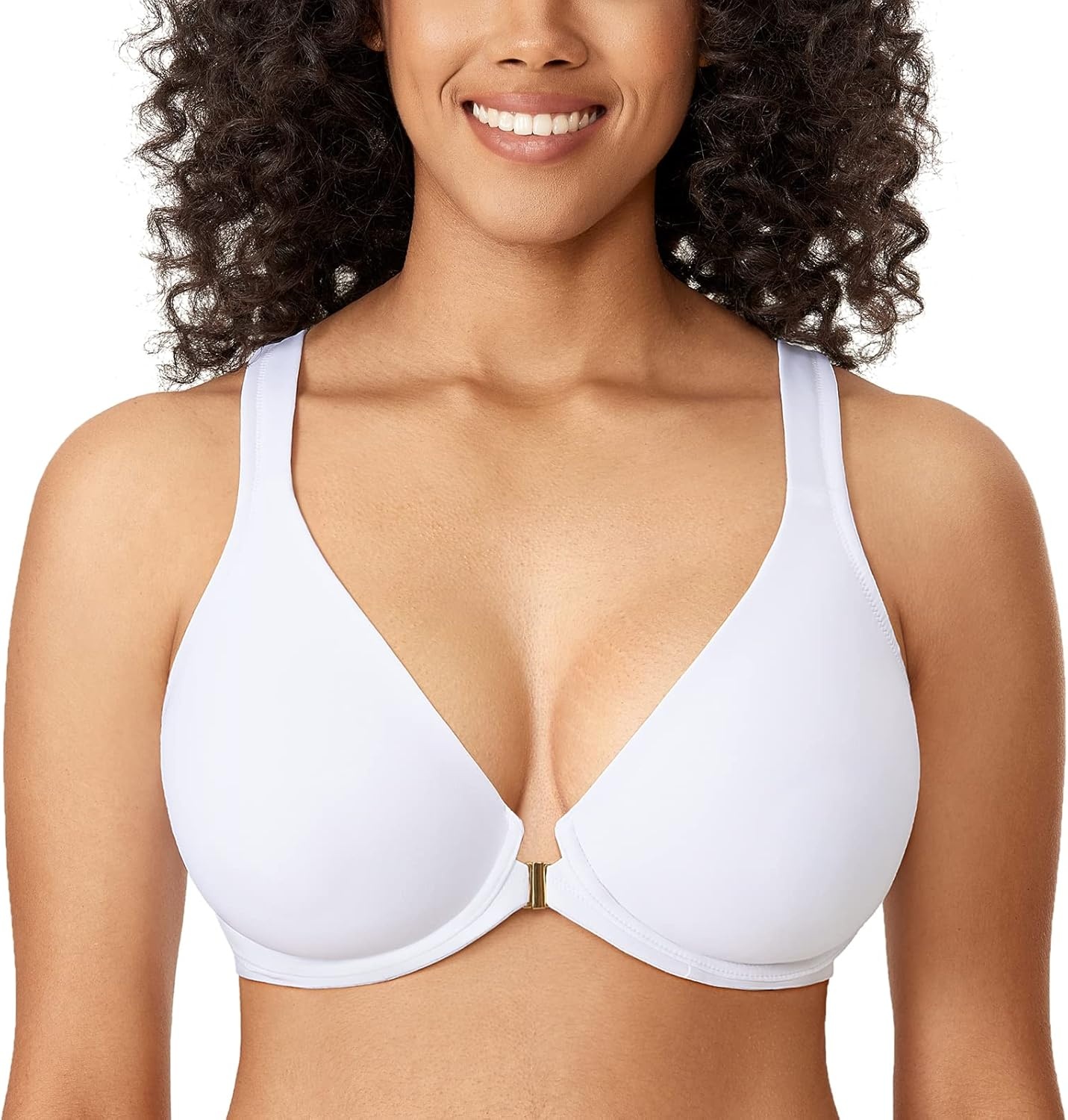 image:imageDELIMIRA Womens Front Closure Full Coverage Bras Plus Size Underwire Racerback Supportive Plunge Unlined BraWhite