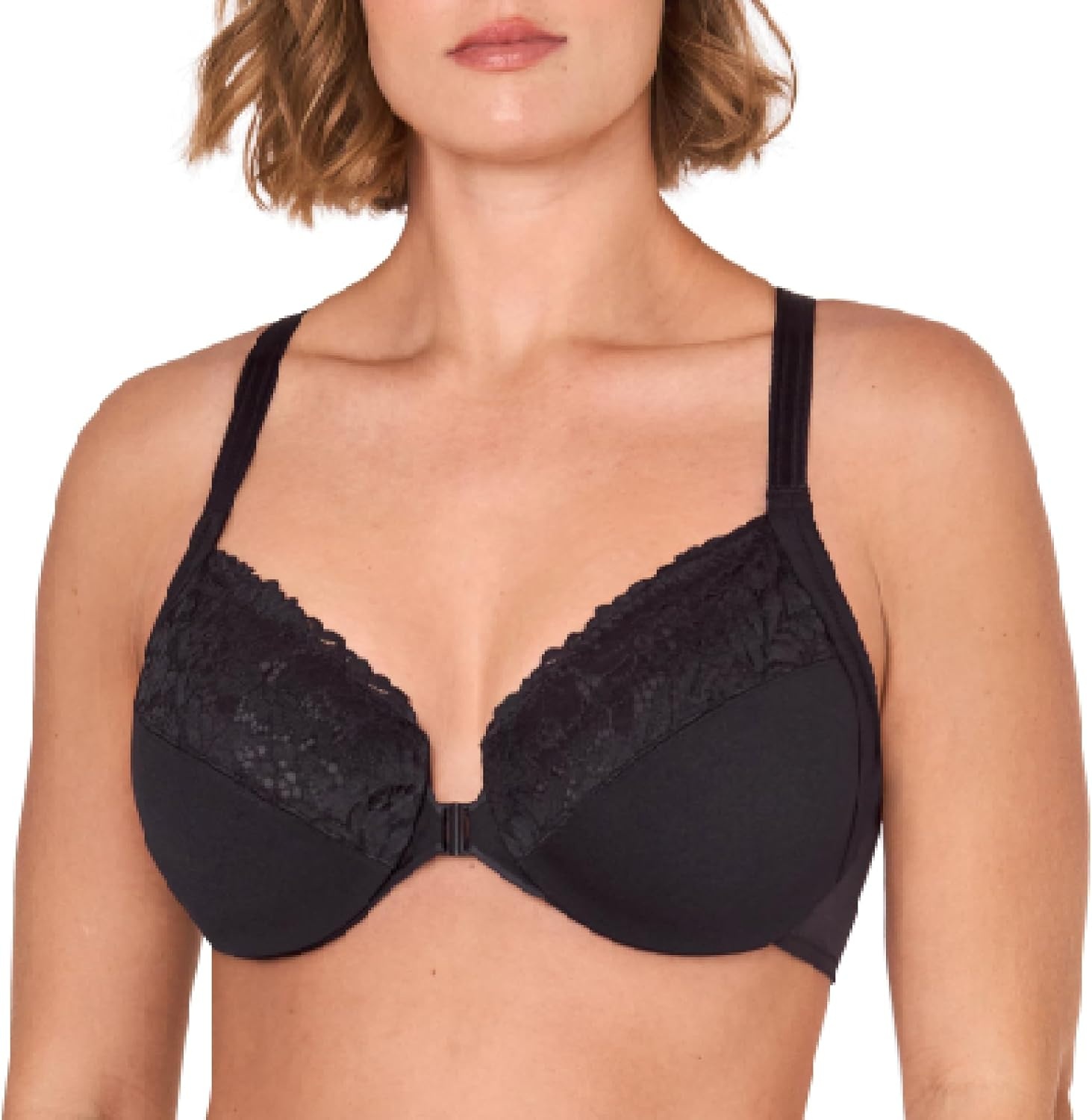 image:imageDELIMIRA Womens Front Closure Plus Size Full Coverage Lace Underwire Racerback BraBlack