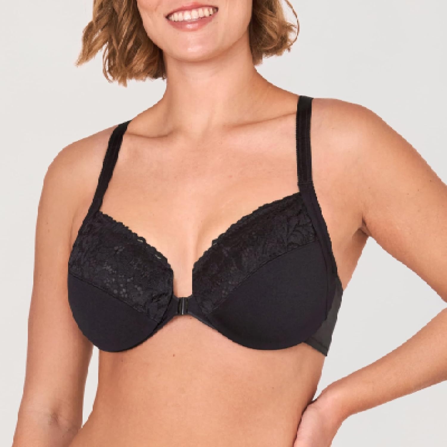 image:imageDELIMIRA Womens Front Closure Plus Size Full Coverage Lace Underwire Racerback BraBlack