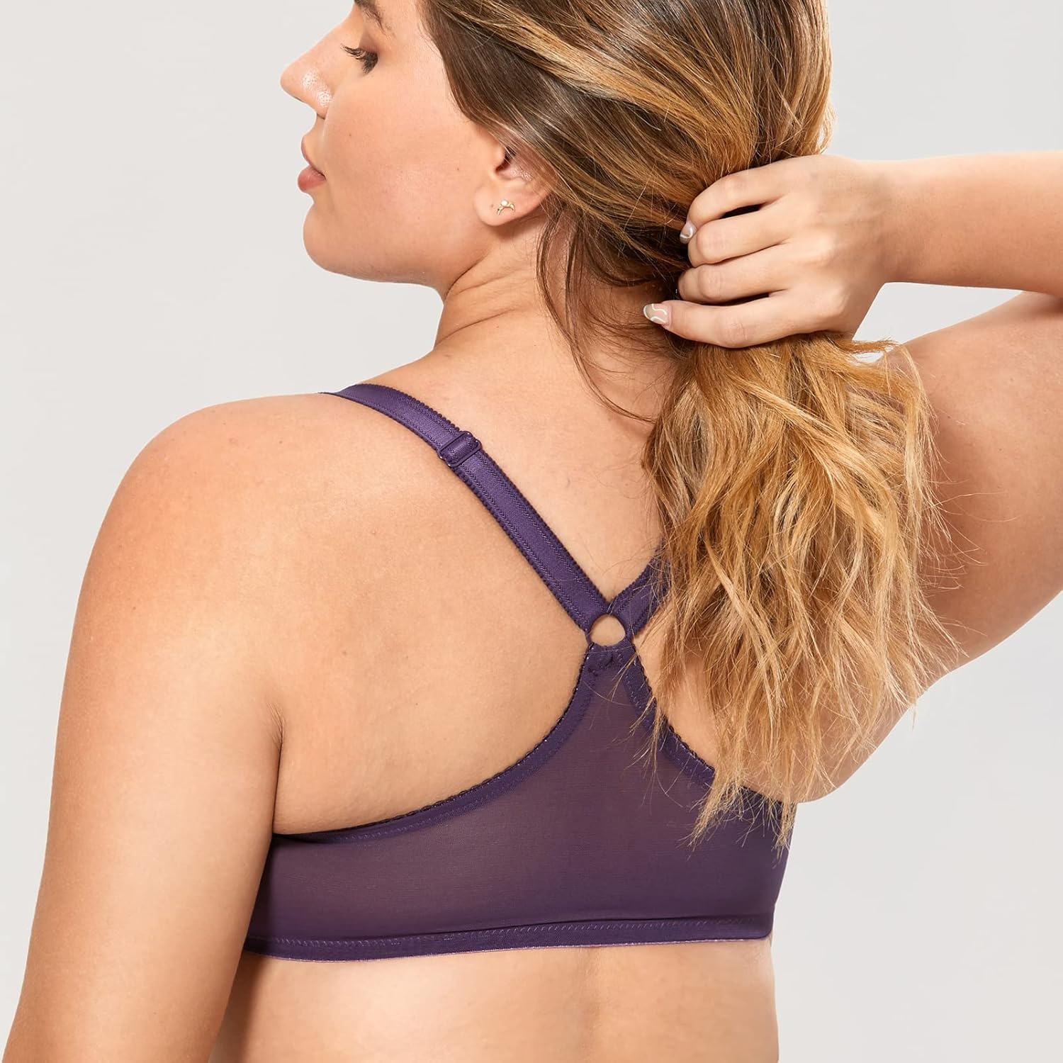 image:imageDELIMIRA Womens Front Closure Plus Size Full Coverage Lace Underwire Racerback BraDeep Plum