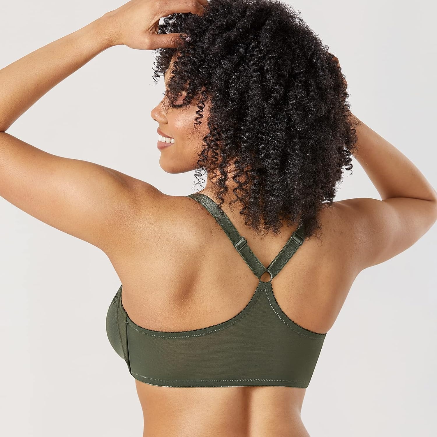 image:imageDELIMIRA Womens Front Closure Plus Size Full Coverage Lace Underwire Racerback BraIvy Green