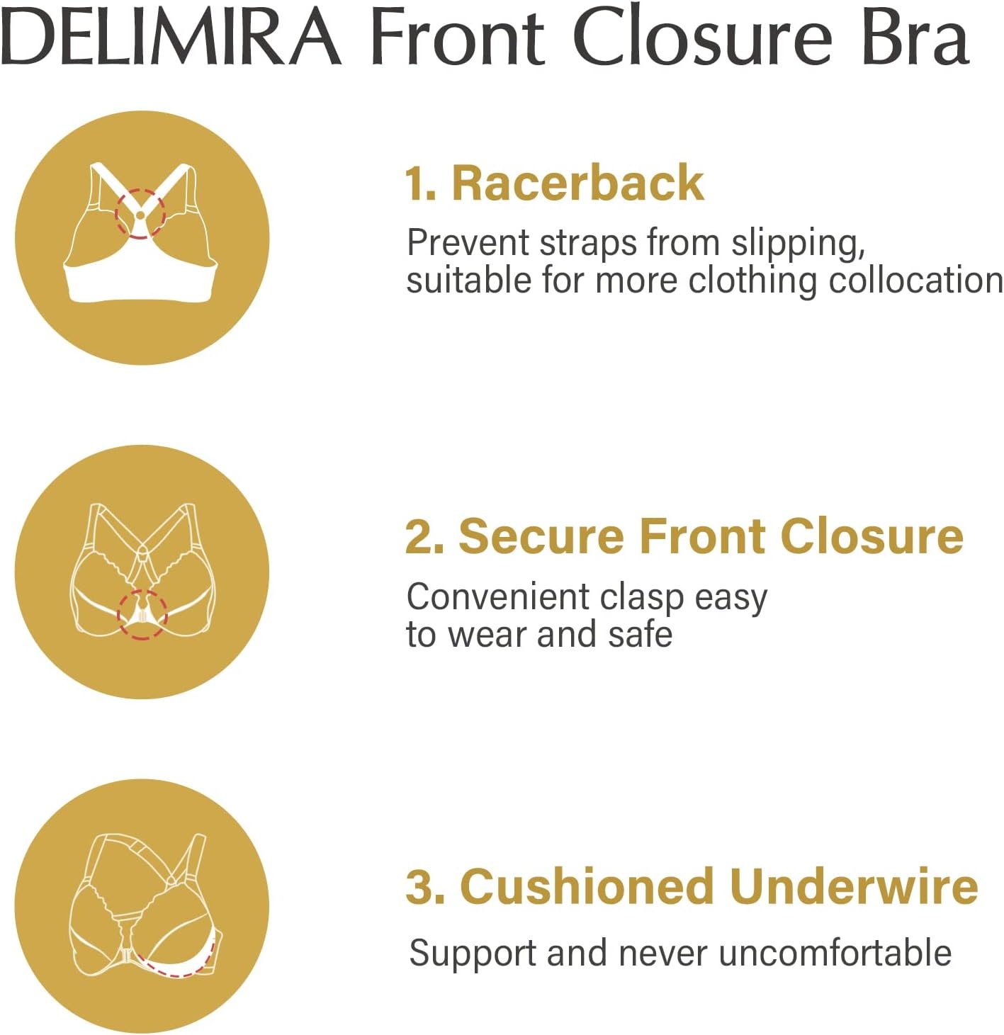 image:imageDELIMIRA Womens Front Closure Plus Size Full Coverage Lace Underwire Racerback BraLight Oatmeal