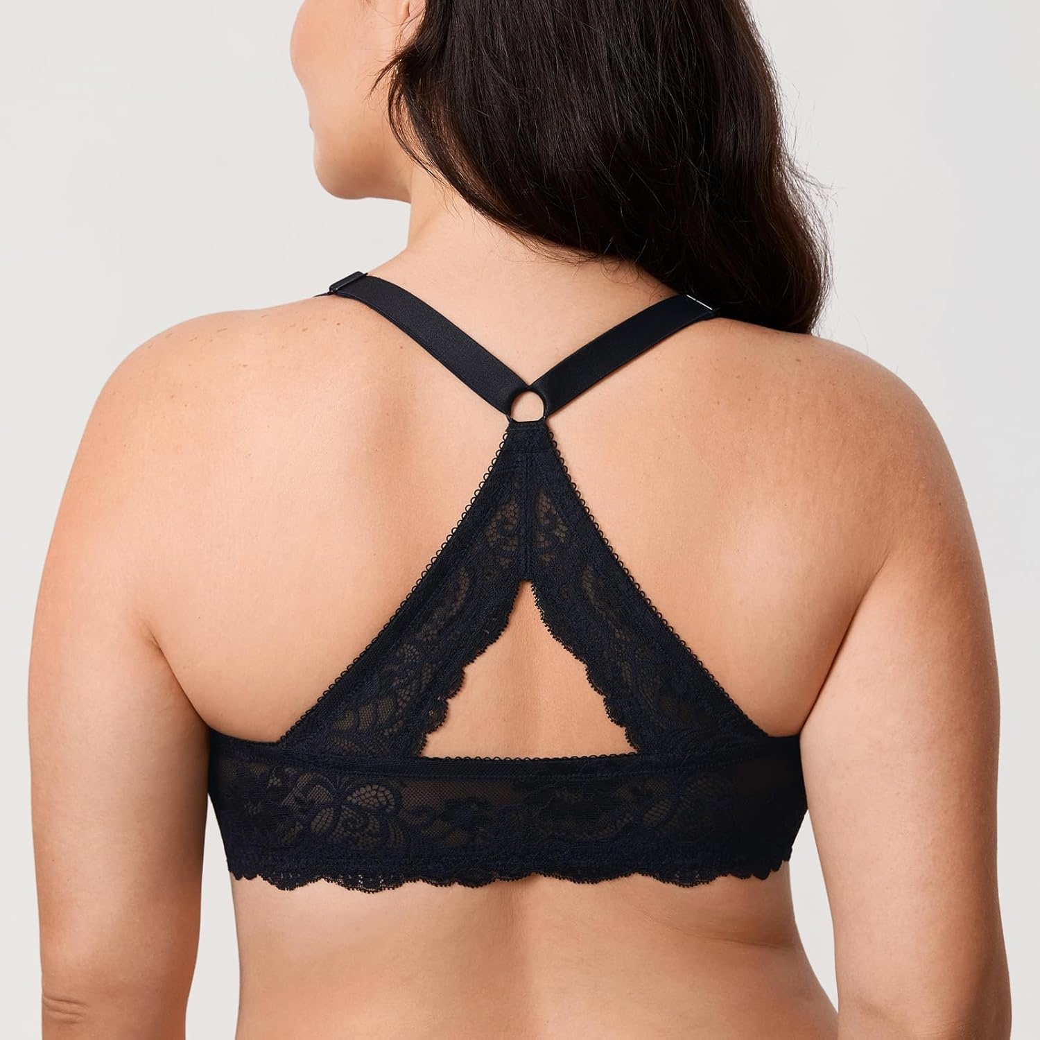 image:imageDELIMIRA Womens Front Closure Racerback Bra Sheer Mesh Plus Size Full Coverage Underwire Unlined BrasBlack