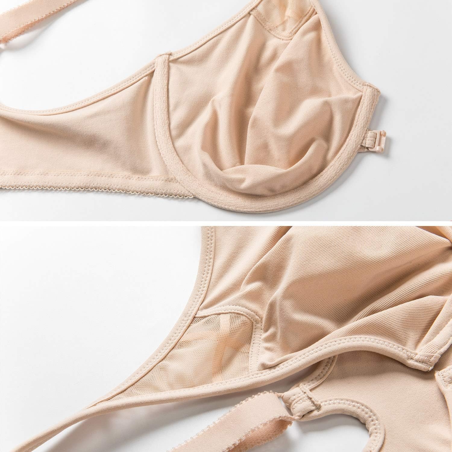 image:imageDELIMIRA Womens Front Closure Racerback Bras Plus Size Full Coverage Supportive Underwire Plunge Unlined BraBeige