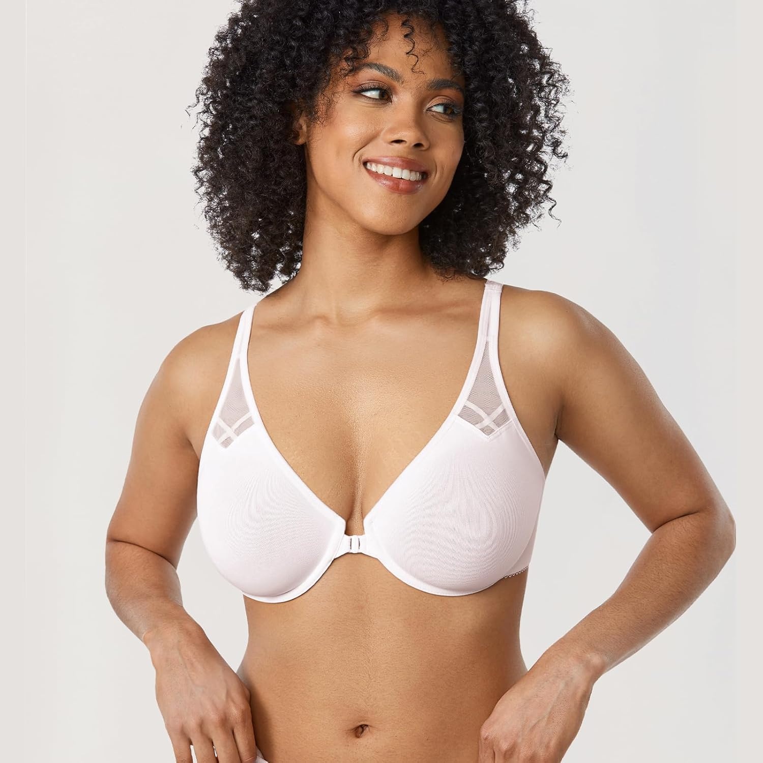 image:imageDELIMIRA Womens Front Closure Racerback Bras Plus Size Full Coverage Supportive Underwire Plunge Unlined BraCoconut White