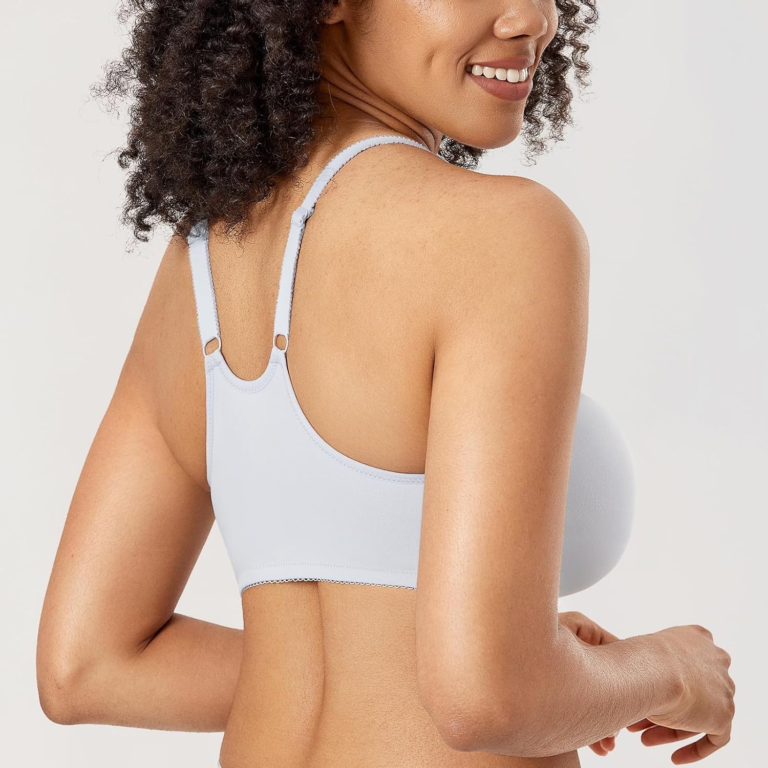 image:imageDELIMIRA Womens Front Closure Racerback Bras Plus Size Full Coverage Supportive Underwire Plunge Unlined BraFrench Gray