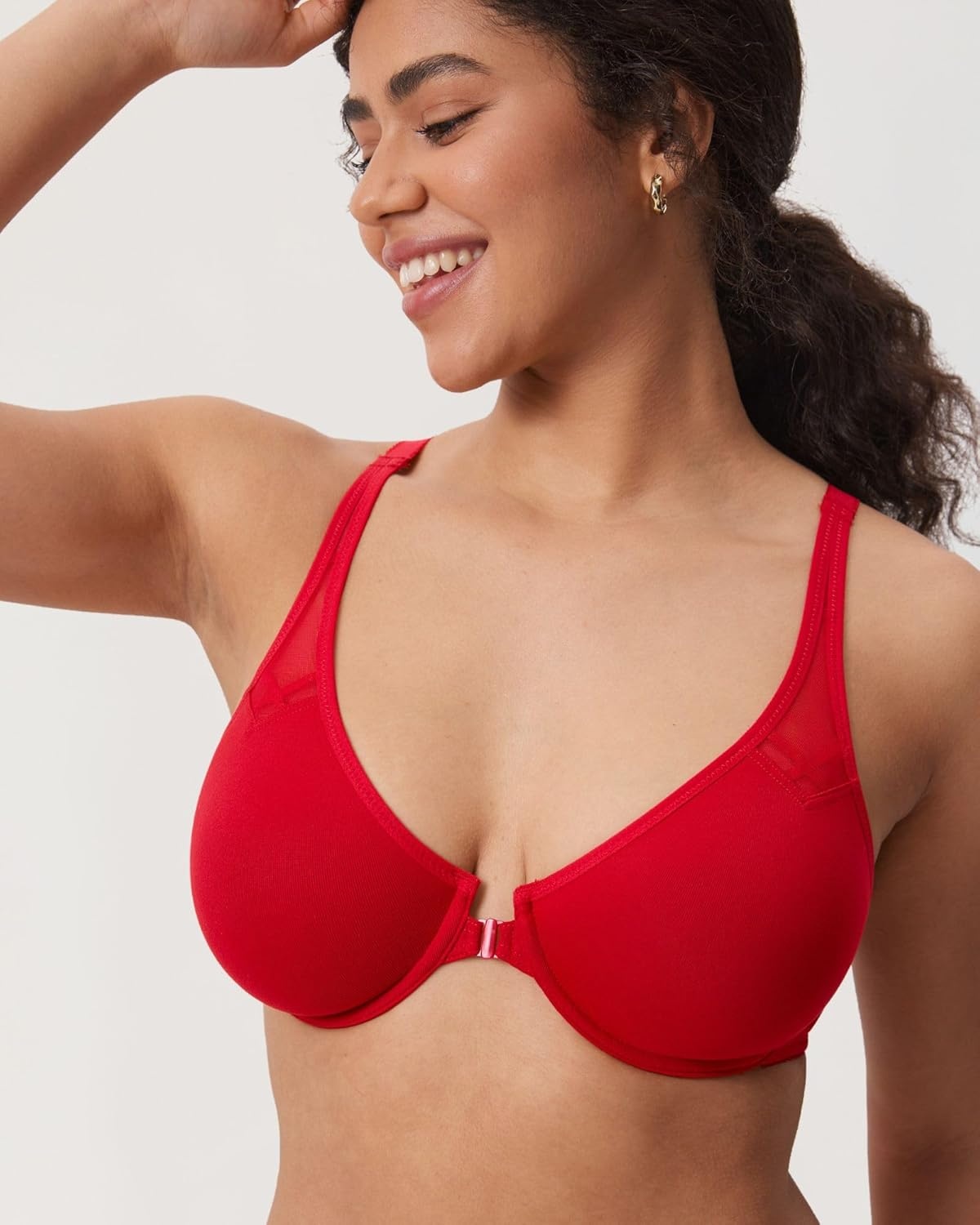 image:imageDELIMIRA Womens Front Closure Racerback Bras Plus Size Full Coverage Supportive Underwire Plunge Unlined BraLipstick Red