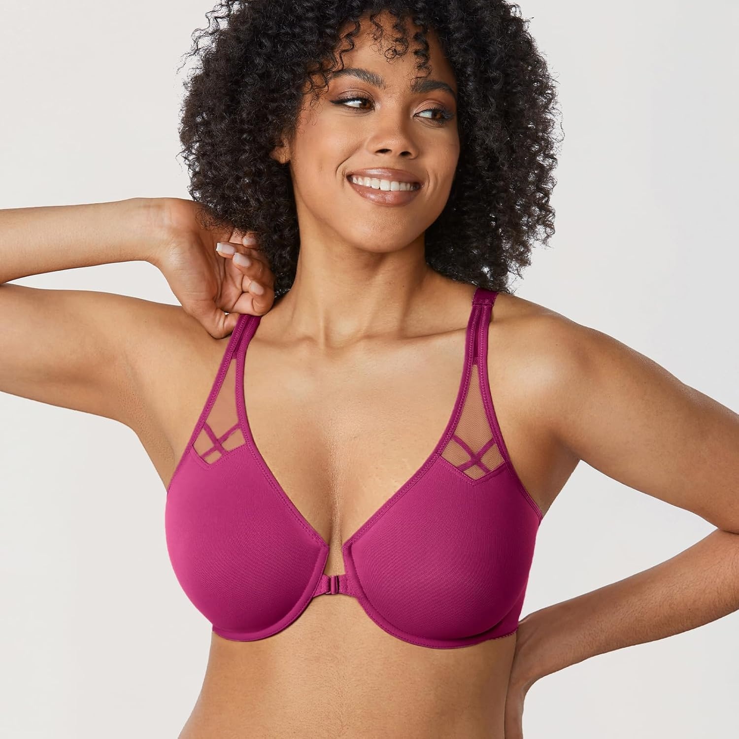 image:imageDELIMIRA Womens Front Closure Racerback Bras Plus Size Full Coverage Supportive Underwire Plunge Unlined BraMagenta Purple