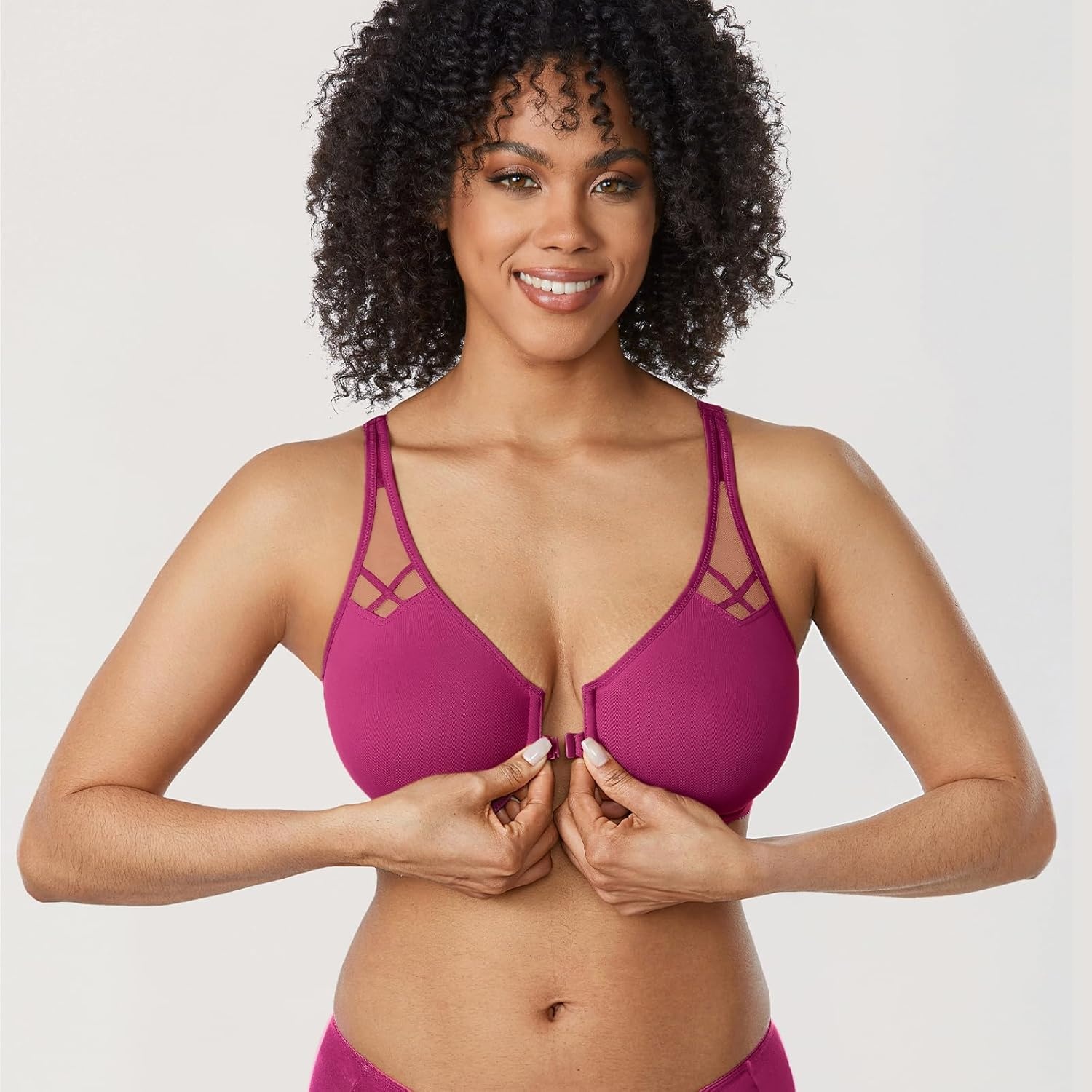 image:imageDELIMIRA Womens Front Closure Racerback Bras Plus Size Full Coverage Supportive Underwire Plunge Unlined BraMagenta Purple