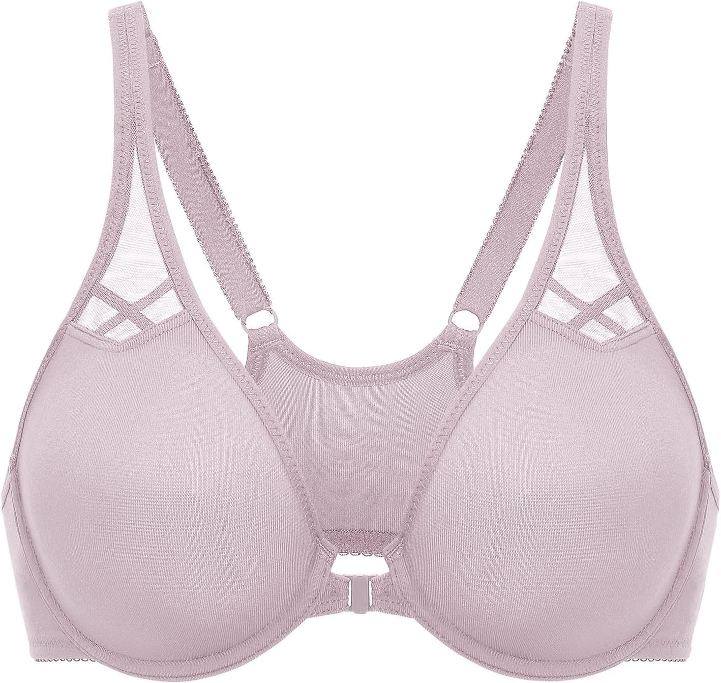 image:imageDELIMIRA Womens Front Closure Racerback Bras Plus Size Full Coverage Supportive Underwire Plunge Unlined BraMauve Shadows