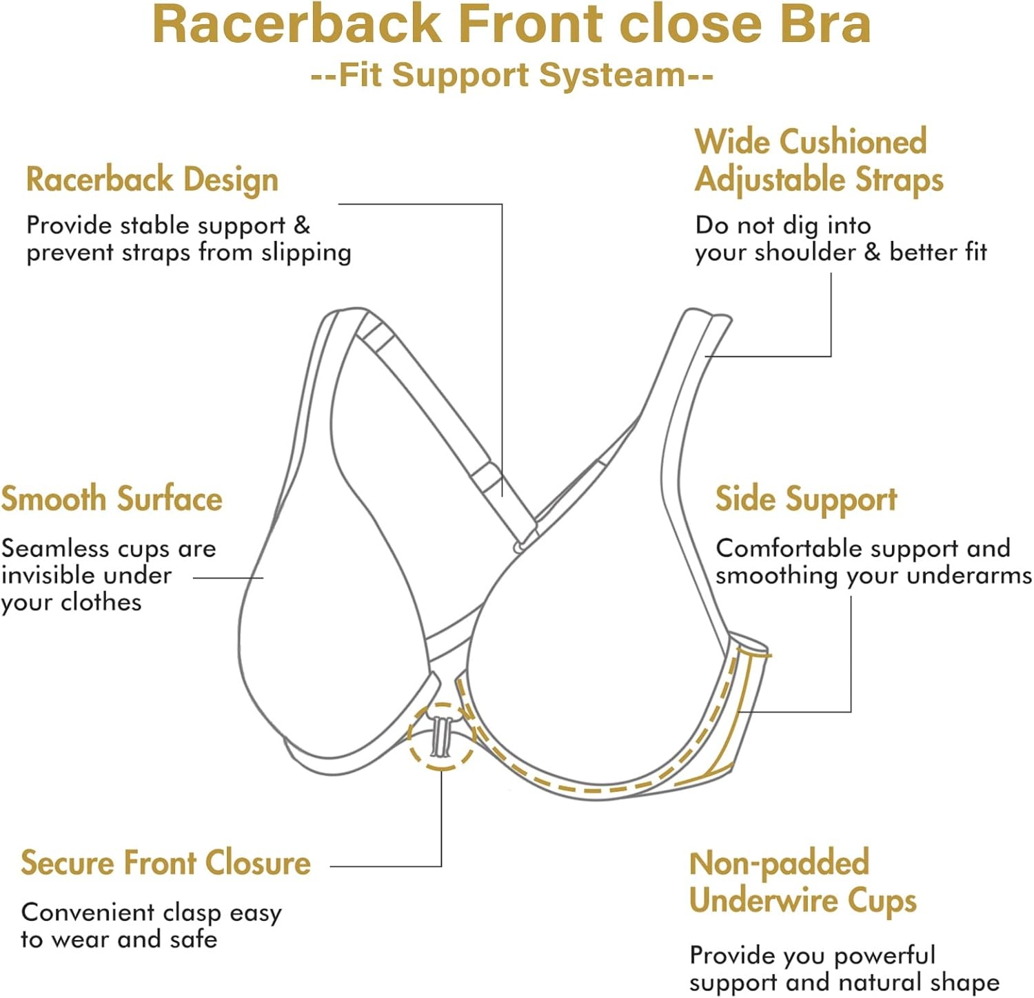 image:imageDELIMIRA Womens Front Closure Racerback Bras Plus Size Full Coverage Supportive Underwire Plunge Unlined BraMauve Shadows