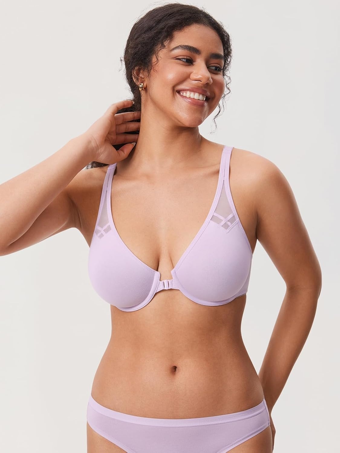 image:imageDELIMIRA Womens Front Closure Racerback Bras Plus Size Full Coverage Supportive Underwire Plunge Unlined BraOrchid Hush