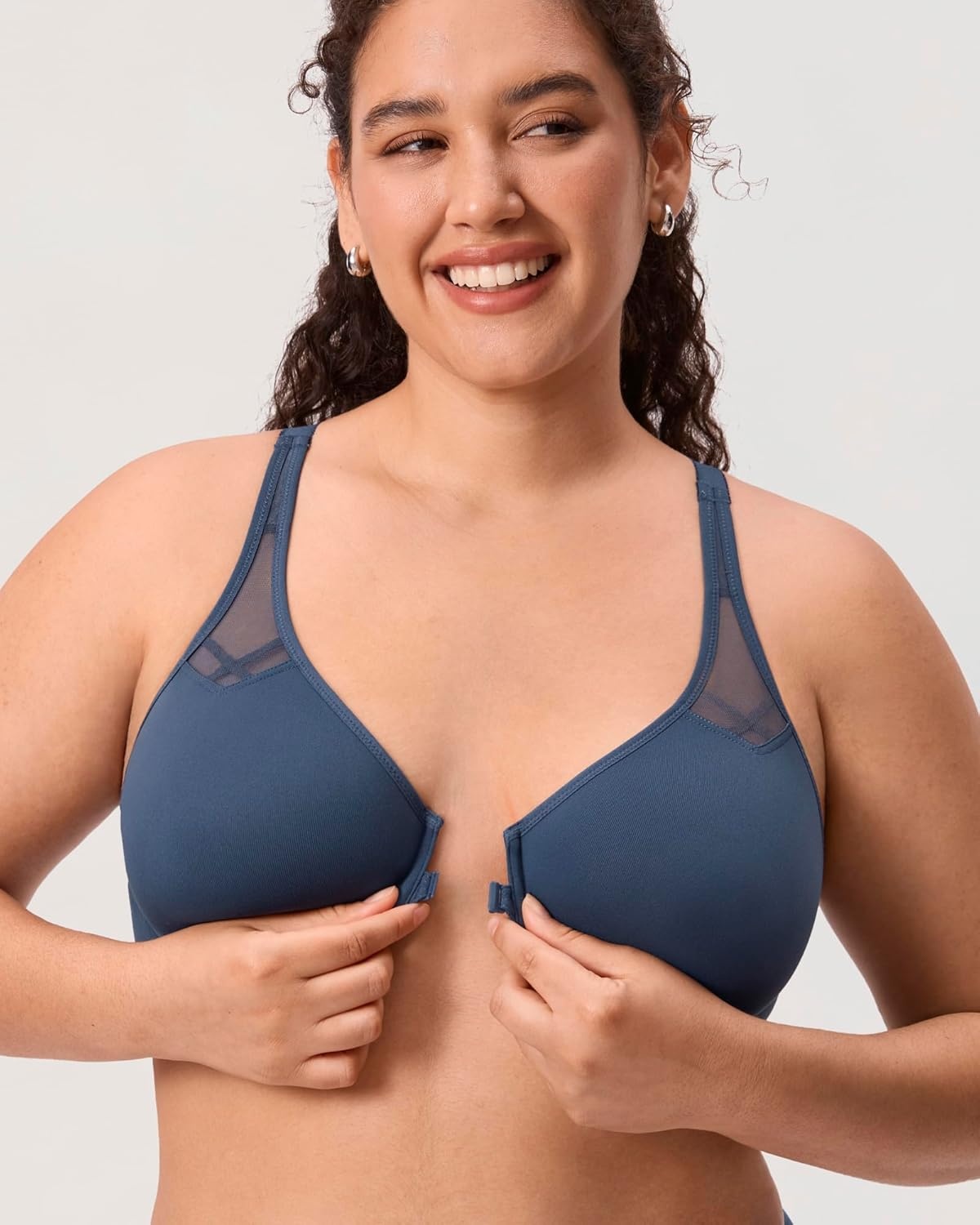 image:imageDELIMIRA Womens Front Closure Racerback Bras Plus Size Full Coverage Supportive Underwire Plunge Unlined BraSargasso
