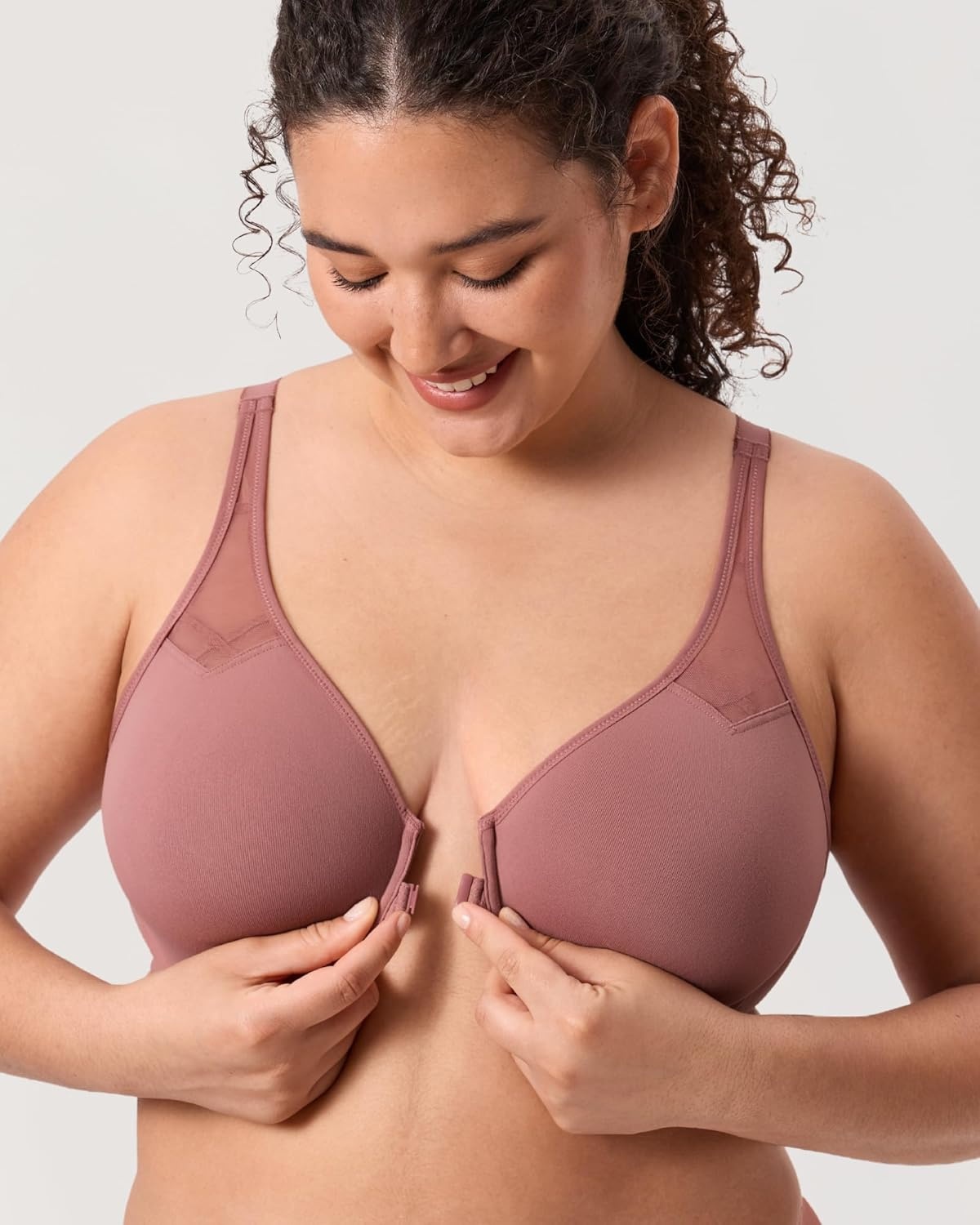 image:imageDELIMIRA Womens Front Closure Racerback Bras Plus Size Full Coverage Supportive Underwire Plunge Unlined BraVintage Rose
