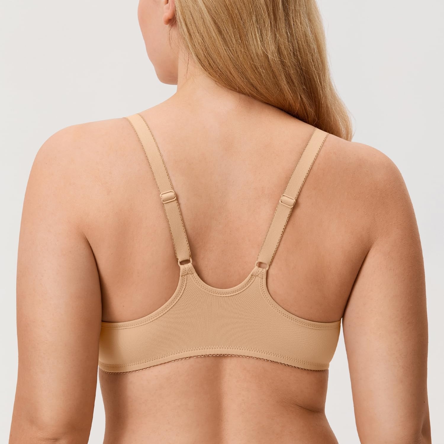 image:imageDELIMIRA Womens Front Closure Racerback Bras Plus Size Full Coverage Supportive Underwire Plunge Unlined BraWarm Beige