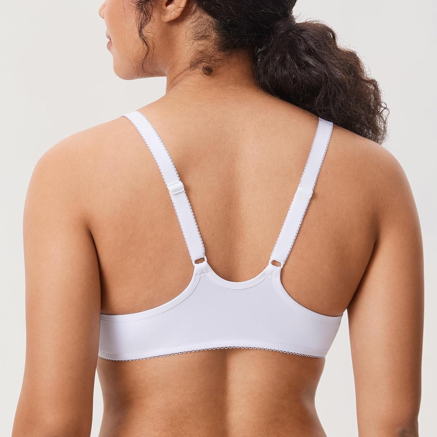 image:imageDELIMIRA Womens Front Closure Racerback Bras Plus Size Full Coverage Supportive Underwire Plunge Unlined BraWhite