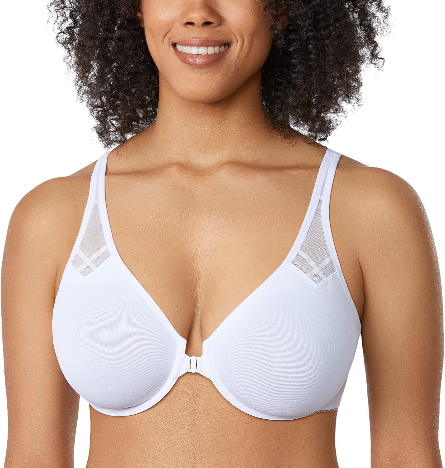image:imageDELIMIRA Womens Front Closure Racerback Bras Plus Size Full Coverage Supportive Underwire Plunge Unlined BraWhite