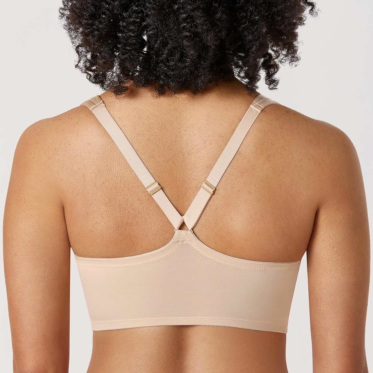 image:imageDELIMIRA Womens Front Closure Racerback Bras Plus Size Full Coverage Underwire Unlined Seamless Plunge BraBeige