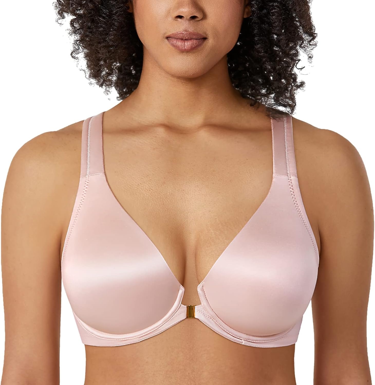 image:imageDELIMIRA Womens Front Closure Racerback Bras Plus Size Full Coverage Underwire Unlined Seamless Plunge BraGentle Rose