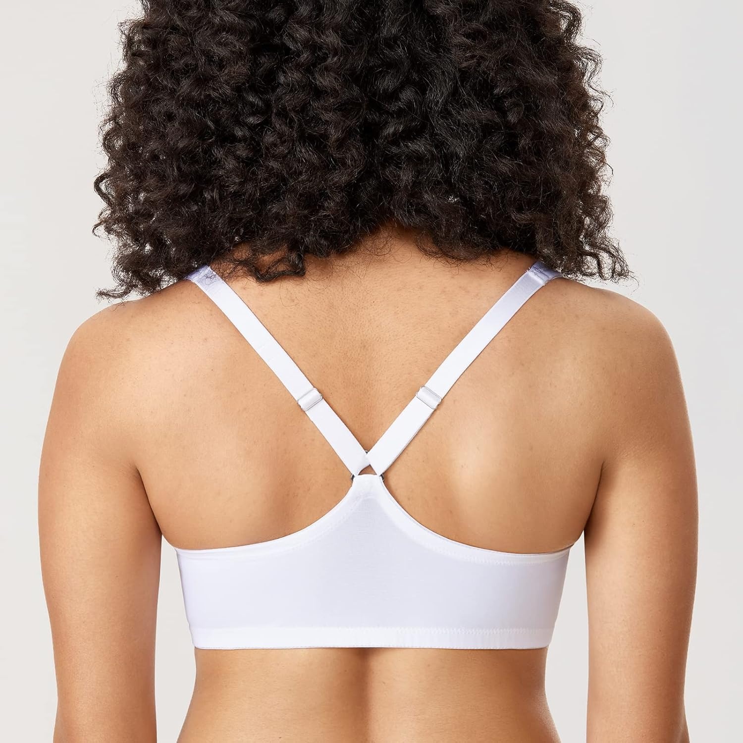 image:imageDELIMIRA Womens Front Closure Racerback Bras Plus Size Full Coverage Underwire Unlined Seamless Plunge BraWhite