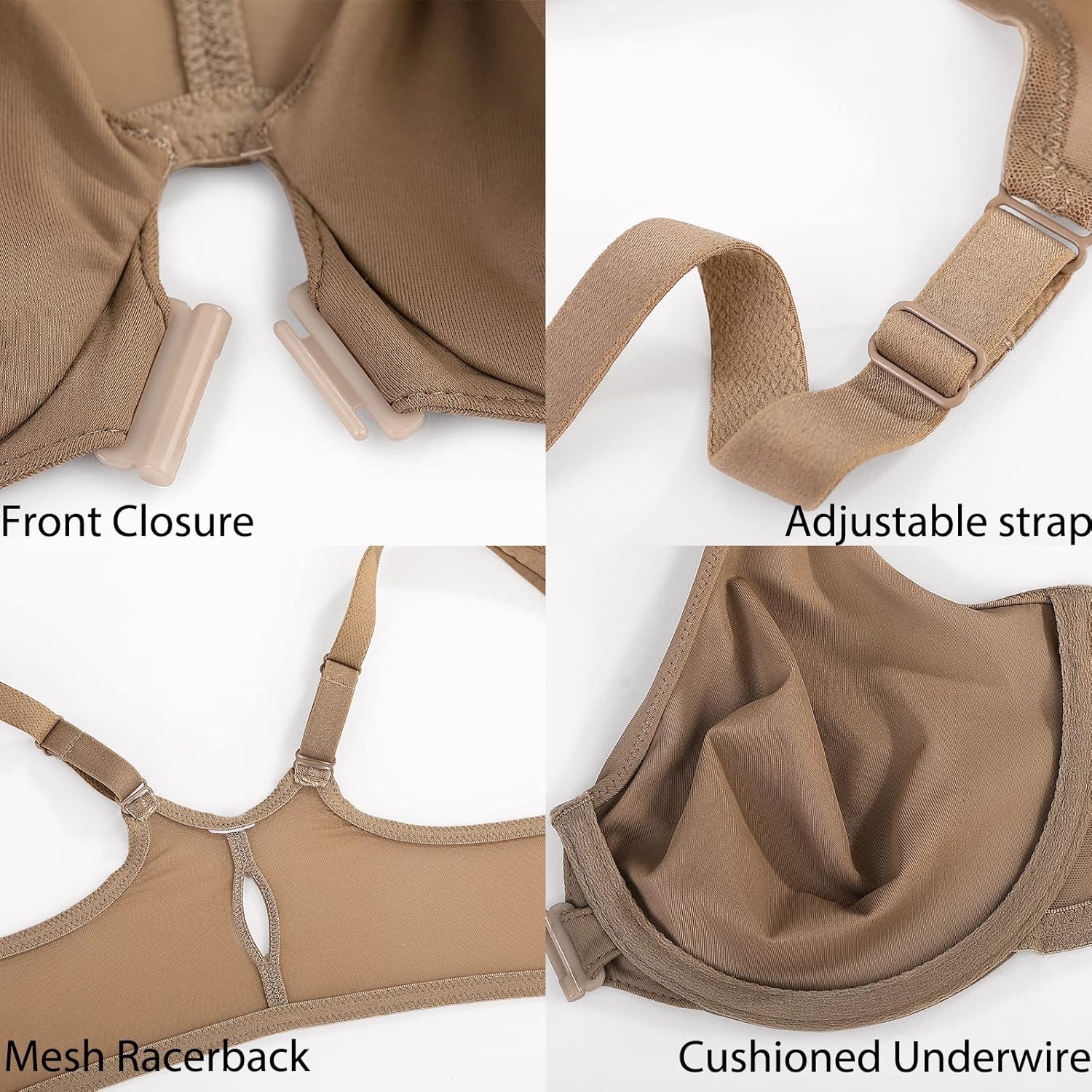 image:imageDELIMIRA Womens Front Closure Racerback Bras Plus Size Underwire Unlined Full Coverage Plunge BrasAmphora