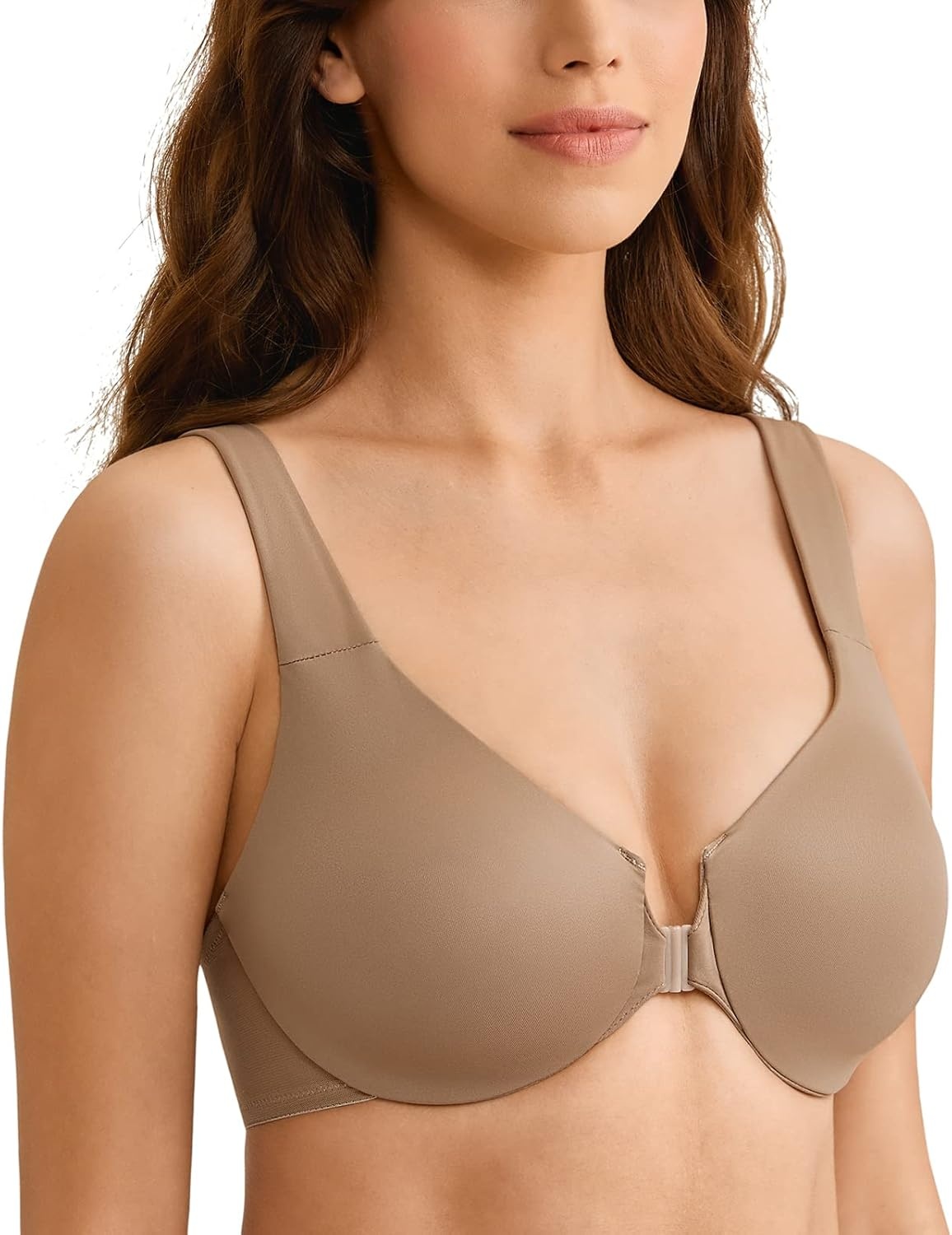 image:imageDELIMIRA Womens Front Closure Racerback Bras Plus Size Underwire Unlined Full Coverage Plunge BrasAmphora