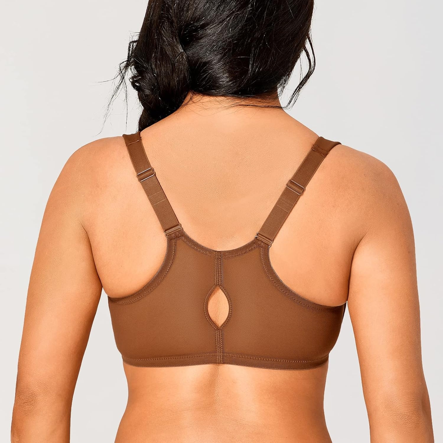 image:imageDELIMIRA Womens Front Closure Racerback Bras Plus Size Underwire Unlined Full Coverage Plunge BrasChipmunk
