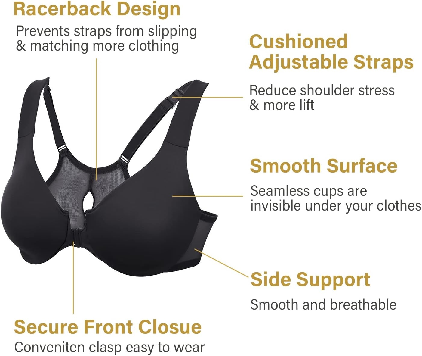 image:imageDELIMIRA Womens Front Closure Racerback Bras Plus Size Underwire Unlined Full Coverage Plunge BrasGentle Rose