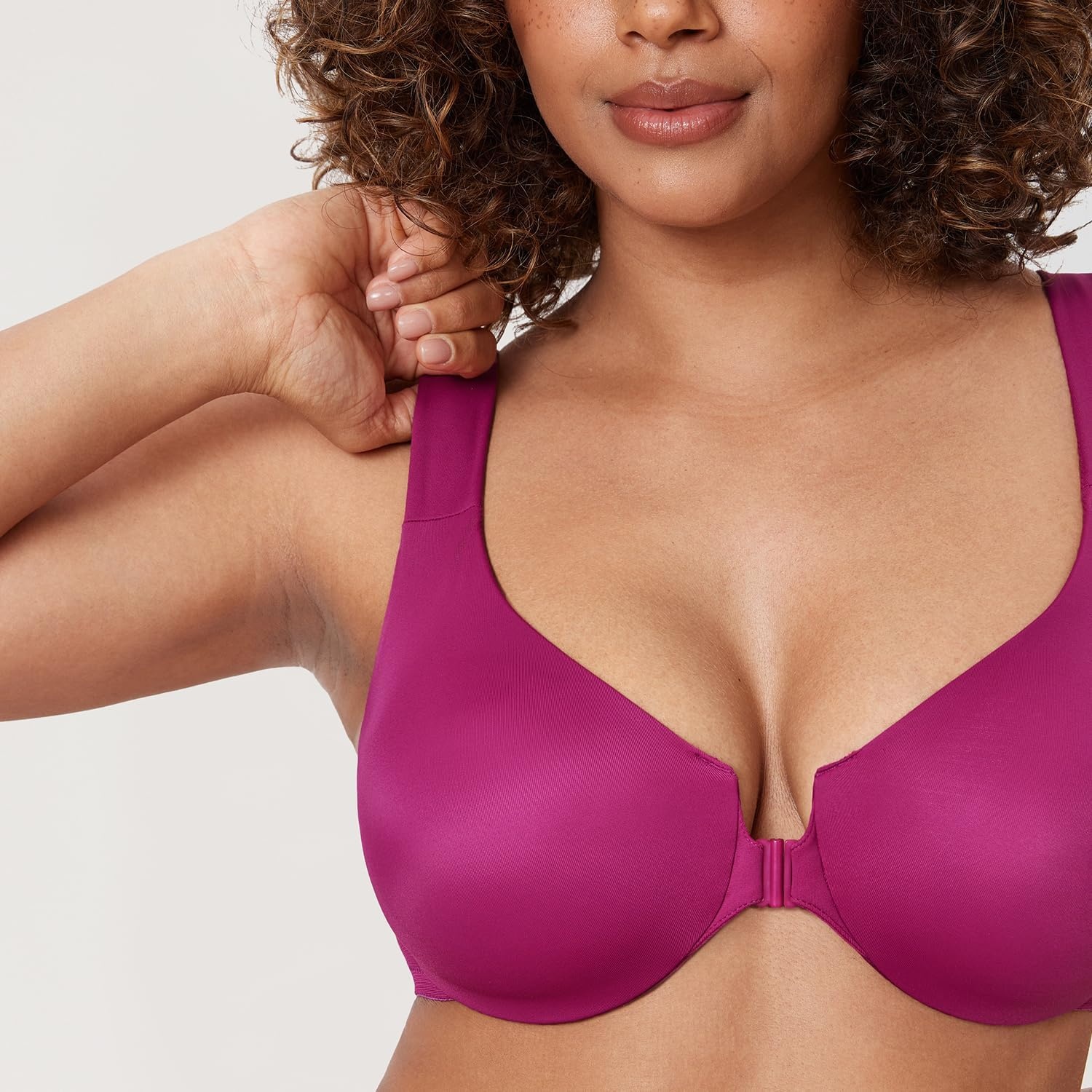 image:imageDELIMIRA Womens Front Closure Racerback Bras Plus Size Underwire Unlined Full Coverage Plunge BrasMagenta Purple