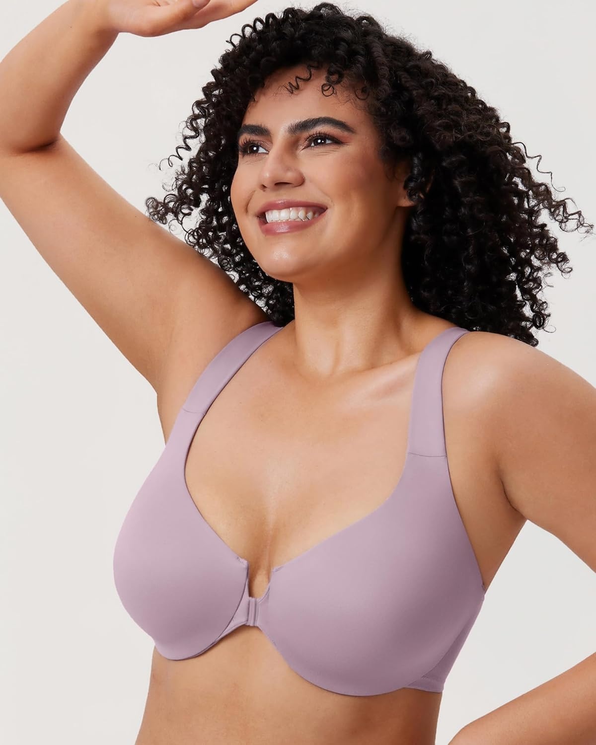 image:imageDELIMIRA Womens Front Closure Racerback Bras Plus Size Underwire Unlined Full Coverage Plunge BrasMauve Shadows