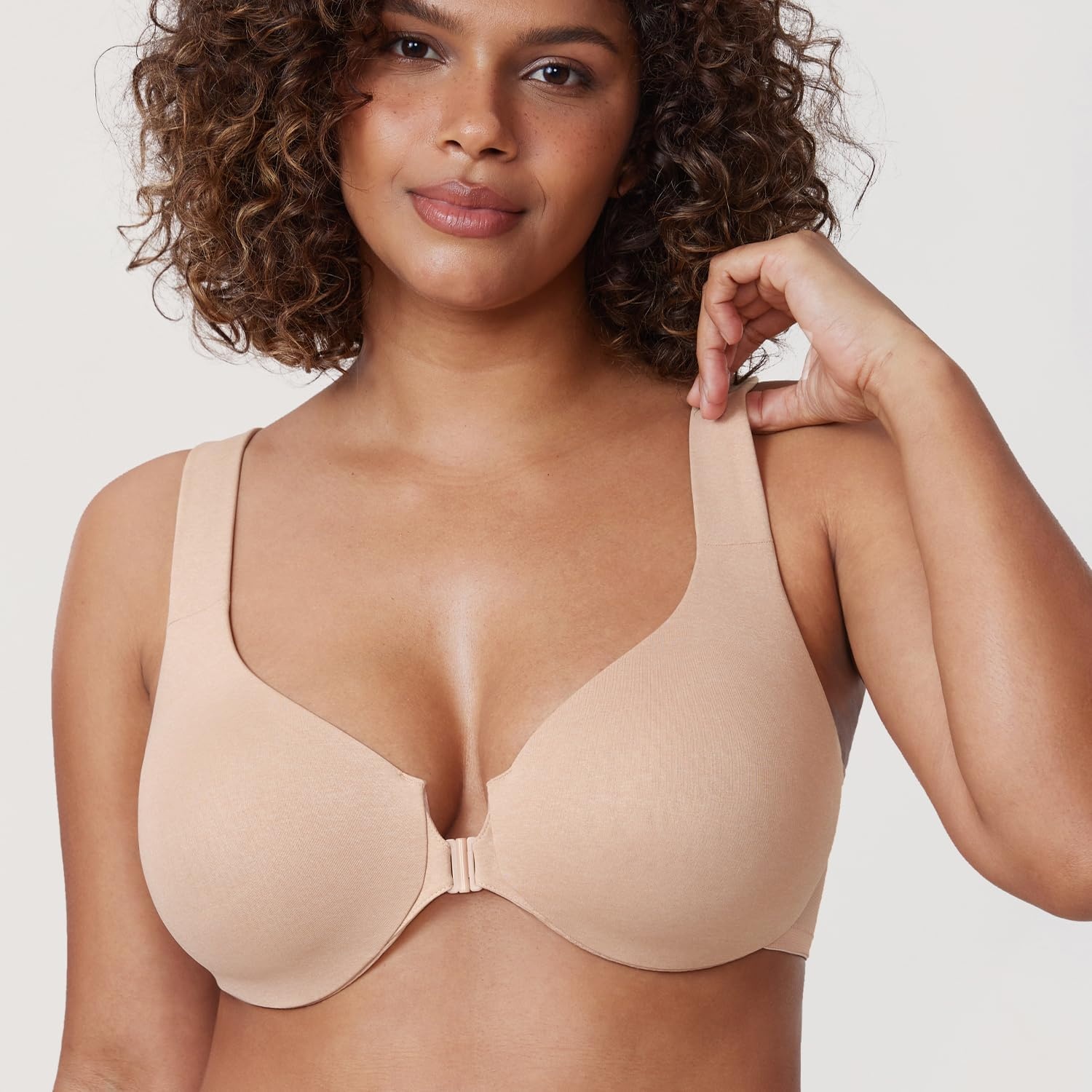 image:imageDELIMIRA Womens Front Closure Racerback Bras Plus Size Underwire Unlined Full Coverage Plunge BrasOatmeal Heather
